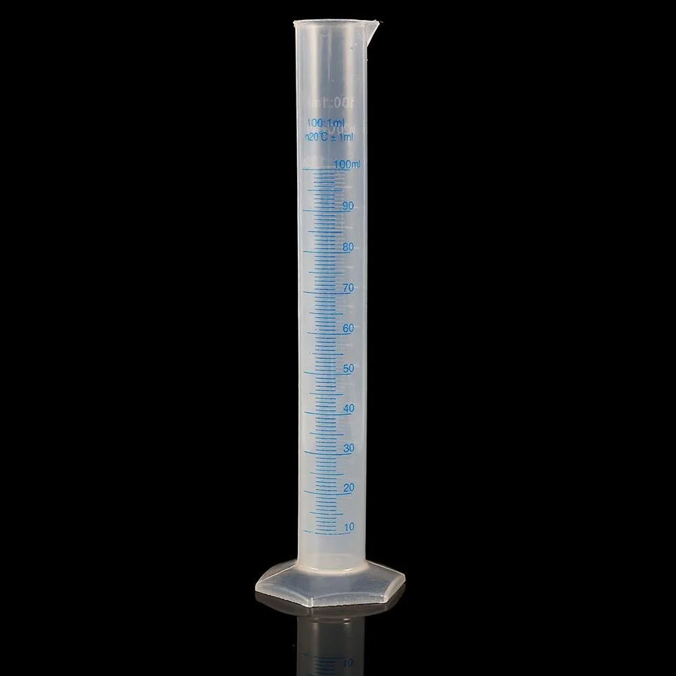 Cylinder z podziałką z tworzywa sztucznego 100 ml polipropylen szeroka podstawa zwężana wylewka