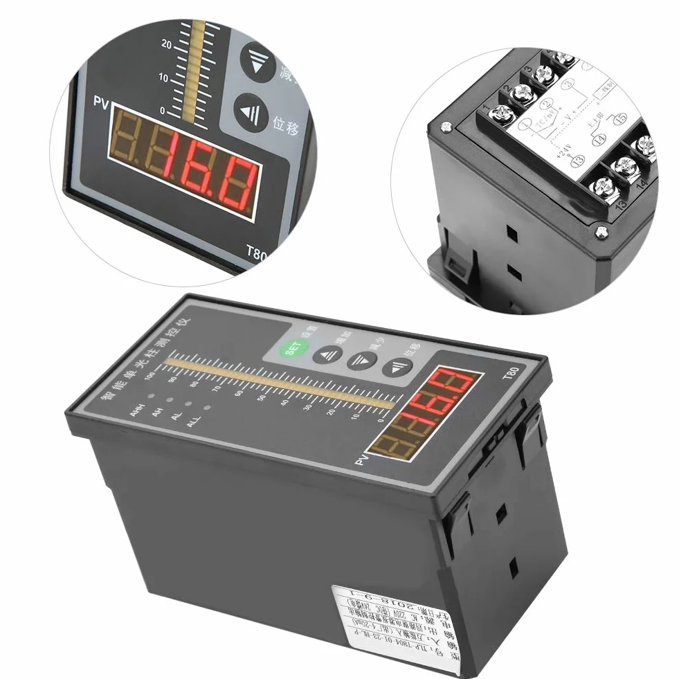 Inteligentny regulator ciśnienia, wskaźnik poziomu cieczy T80 AC220V wskaźnik kolumny świetlnej 4-20MA przetwornik poziomu