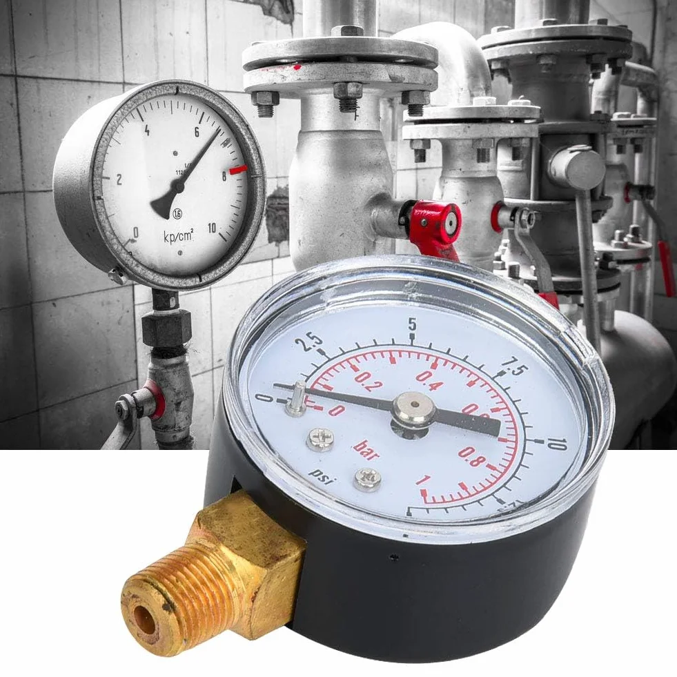 1/8 Cala BSPT Manometr do Montażu Dolnego Mocowanie Dolne, Manometr Powietrza Miernik Ciśnienia Powietrza do Testu Ciśnienia Oleju Wodnego i Paliwa Powietrza (0-15 psi, 0-1 bar)