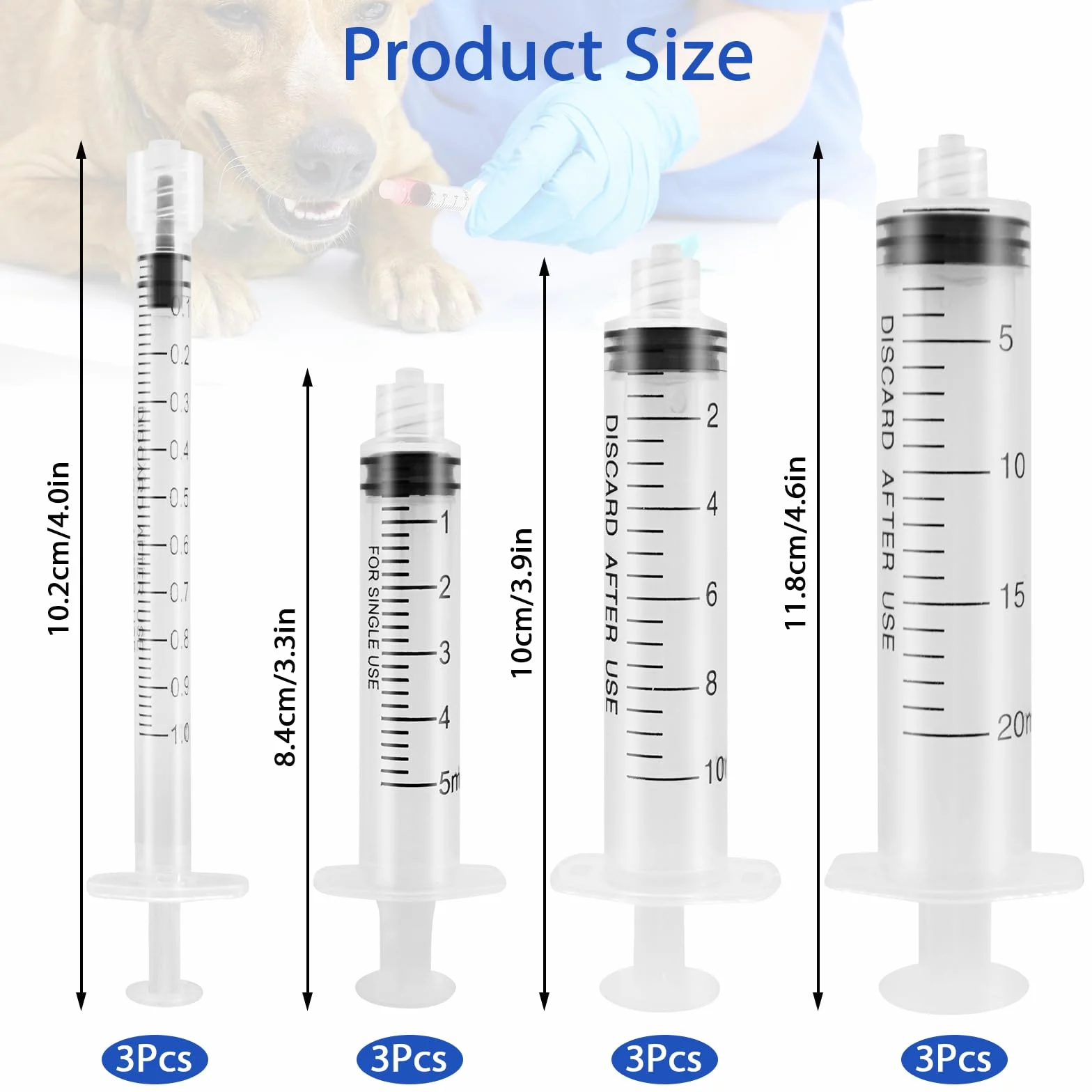 TRUEIN Strzykawki z tępymi igłami, 12 sztuk, 1 ml, 5 ml, 10 ml, 20 ml, zestaw strzykawek z tępymi igłami, 14 Ga 15 Ga 16 Ga 18 Ga 20 Ga tępe igły i nasadki, strzykawka z tworzywa sztucznego do