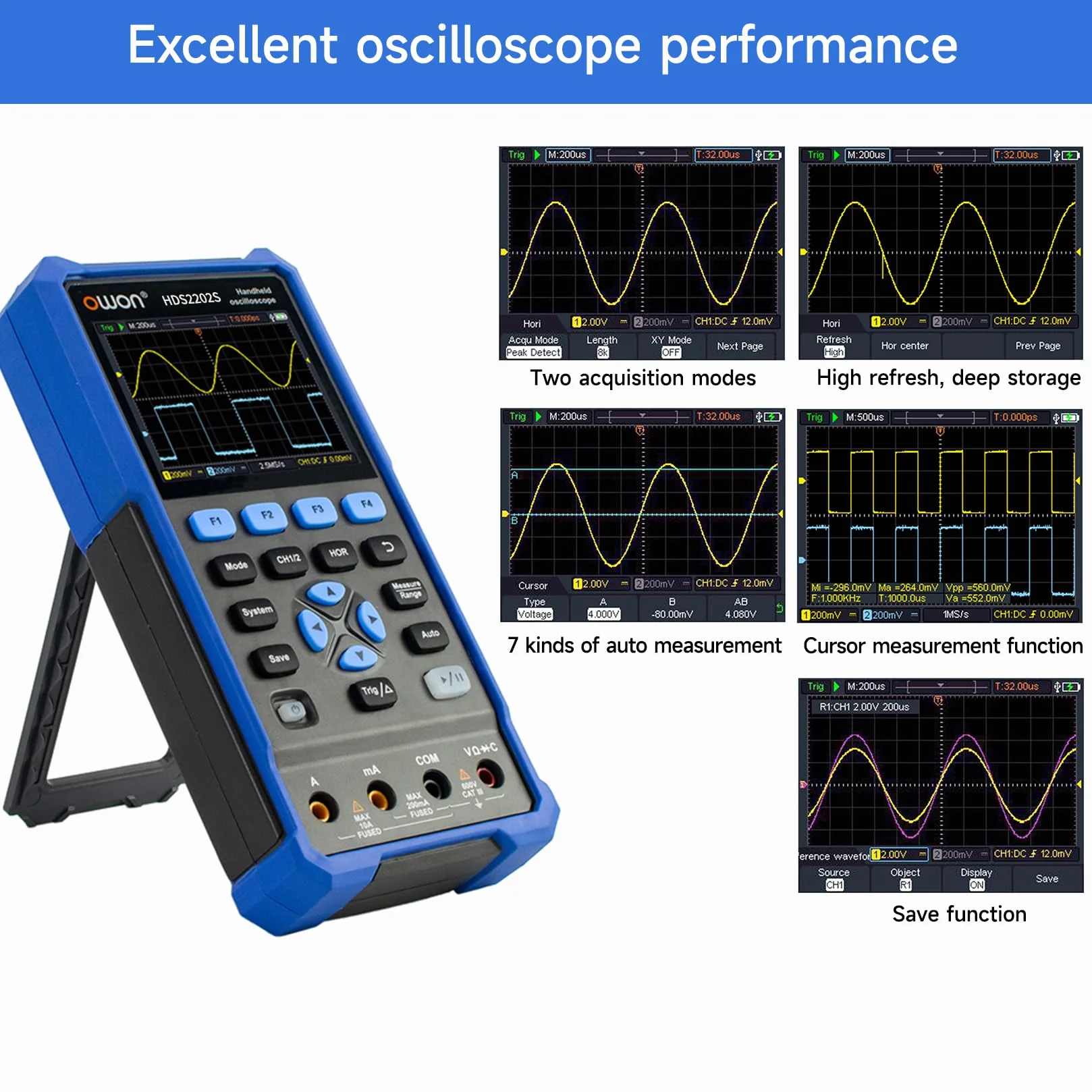 OWON HDS2202S 3 w 1 ręczny oscyloskop 200 MHz 2-kanałowy multimetr cyfrowy 20000