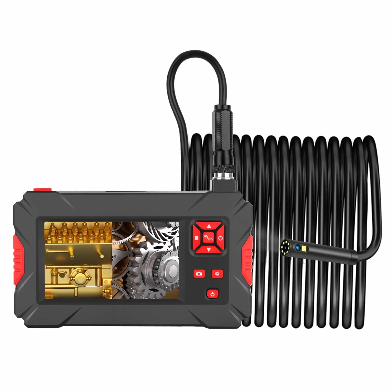 Shkalacar Przemysłowa kamera endoskopowa inspekcyjna z 8 mm wodoodporną podwójną kamerą IP68, wyświetlacz LCD 4,3", 8 + 1 diod LED, przewód stały 5 m, do rurociągów przemysłowych