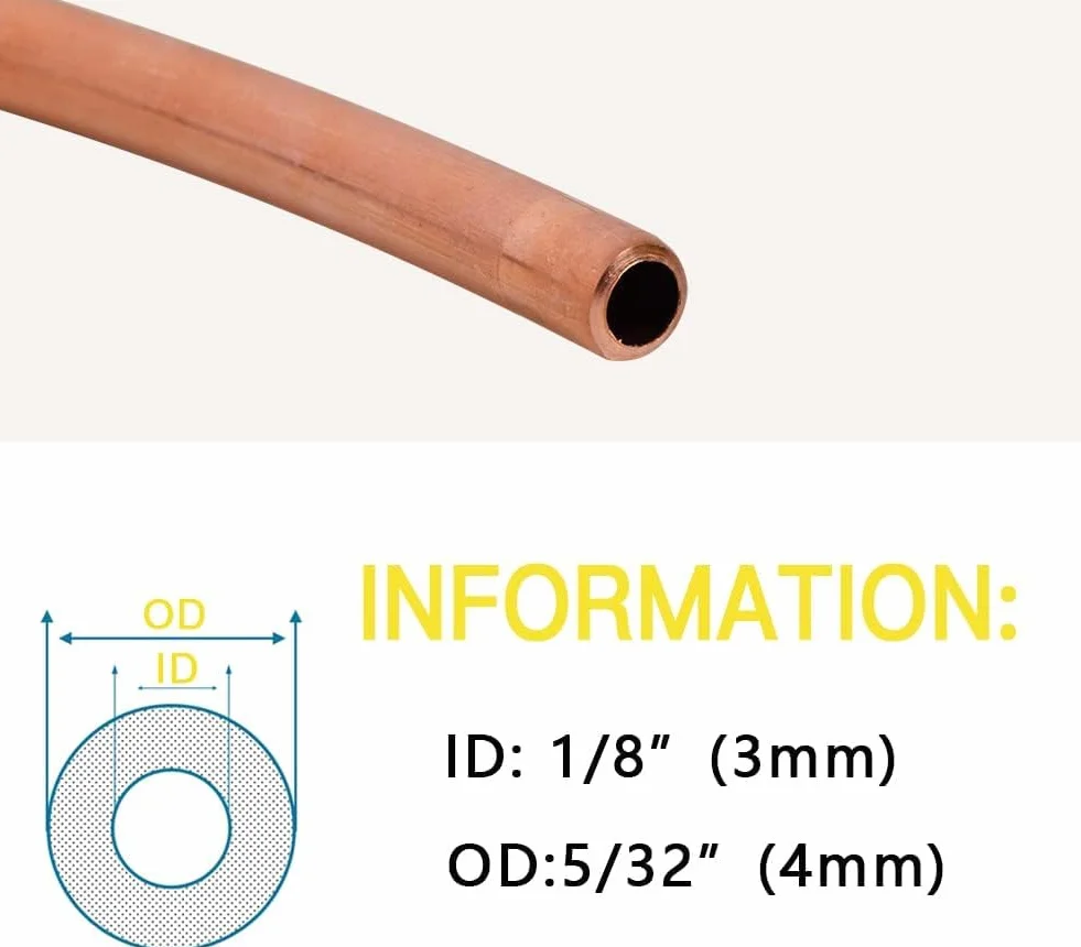 Rura miedziana miękka 2 m średnica zewnętrzna 4 mm x wewnętrzna 3 mm do instalacji chłodzących