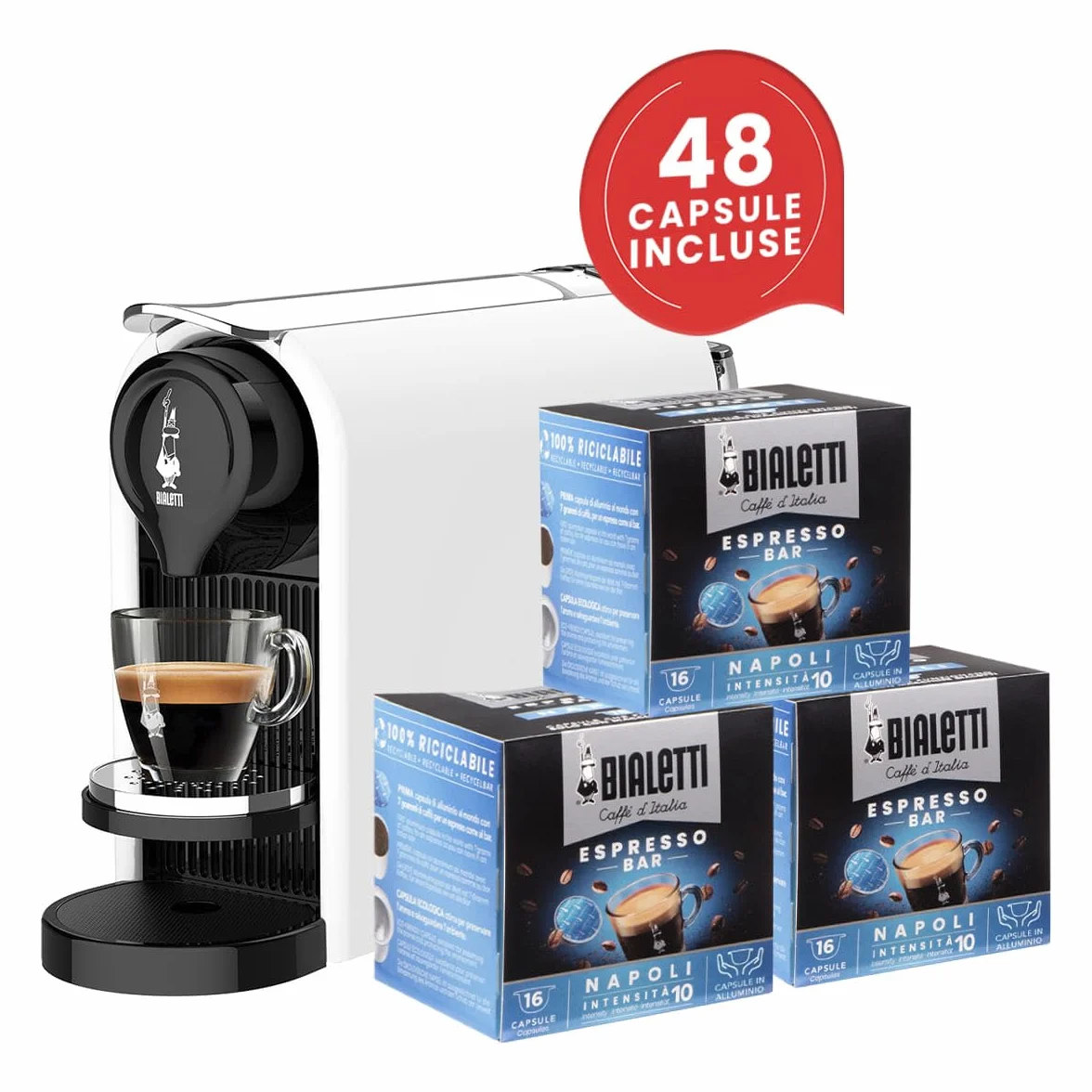 Bialetti Gioia PLUS aluminiowa ekspres do kawy do kapsułek biały 48 kapsułek