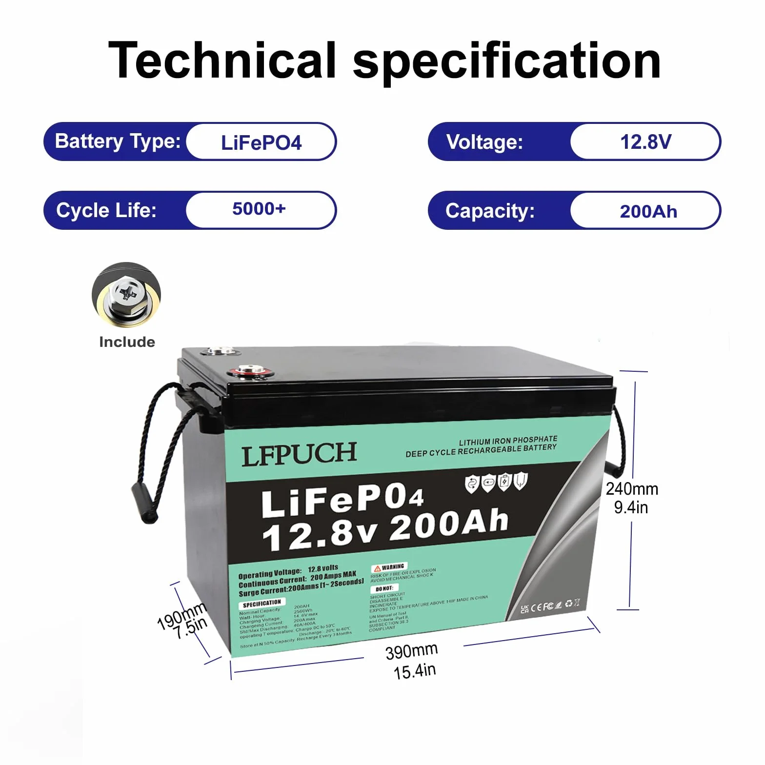 Bateria LiFePO4 12V 200Ah litowo-żelazowo-fosforanowy do systemów fotowoltaicznych kempingów