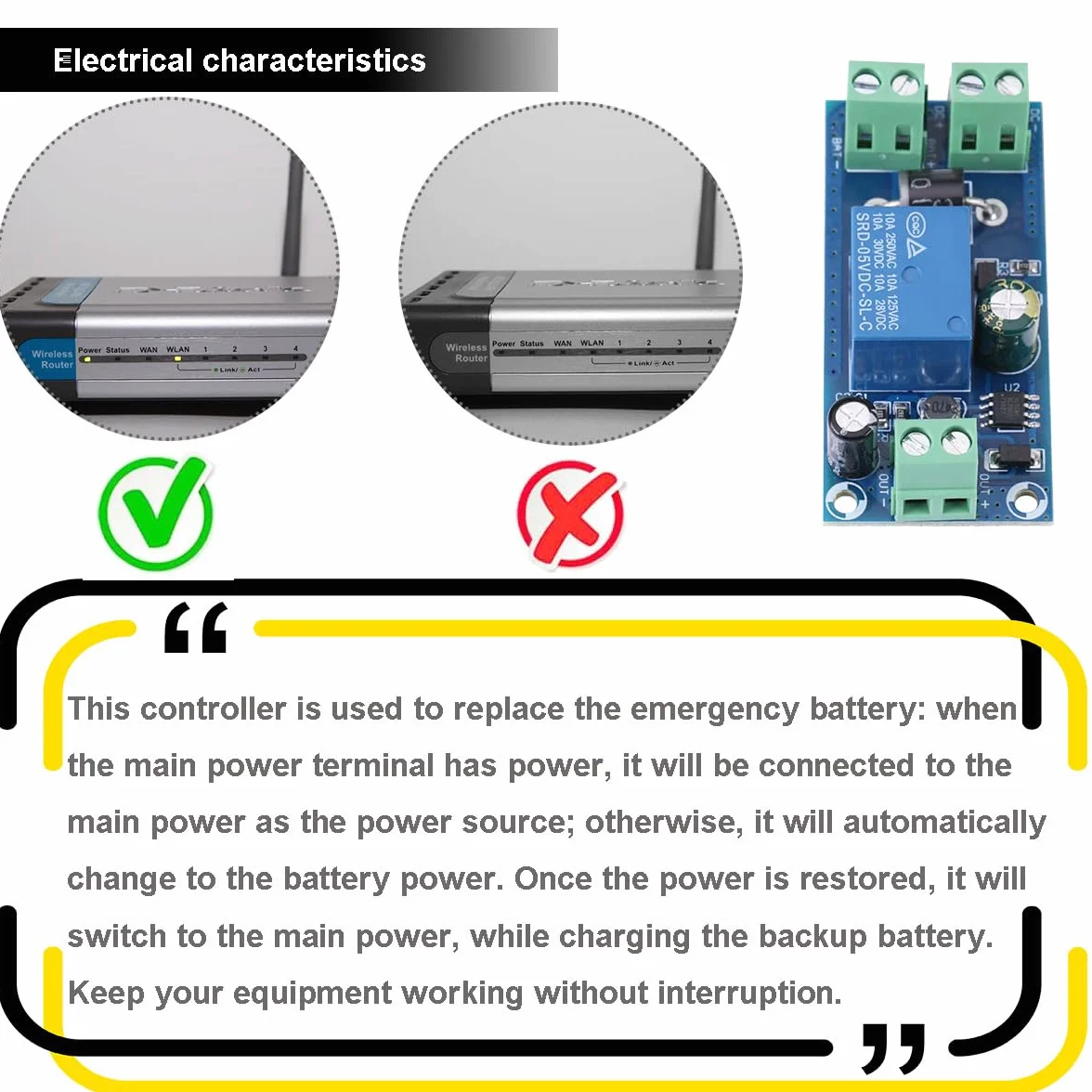Moduł przełącznika zasilania DC 5V-48V 10A wyłącznik awaryjny z przewodami 20AWG
