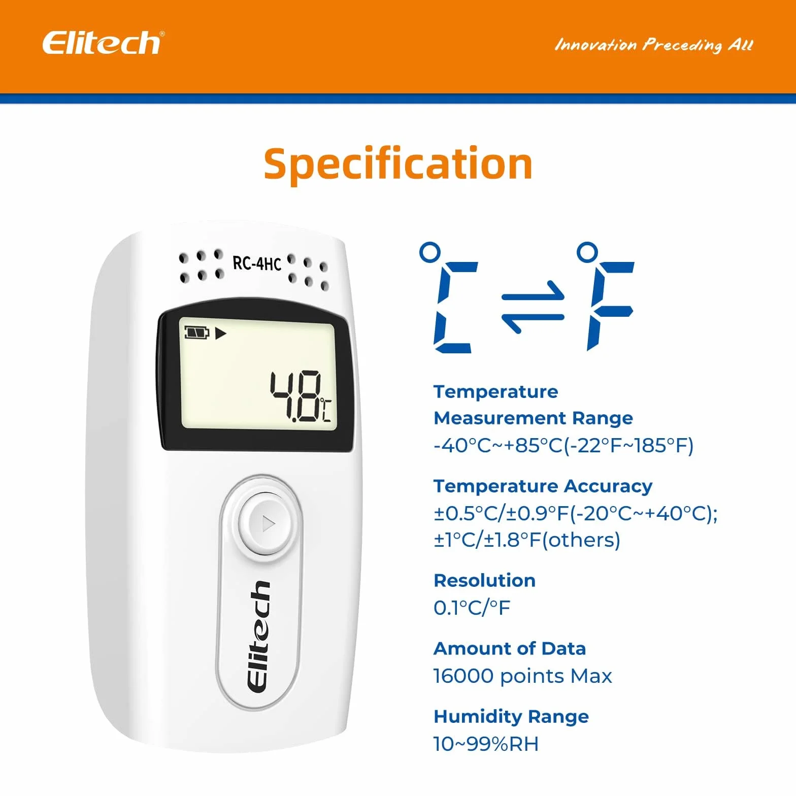 Elitech RC-4HC mini rejestrator danych z czujnikiem 16000 punktów 5 szt.