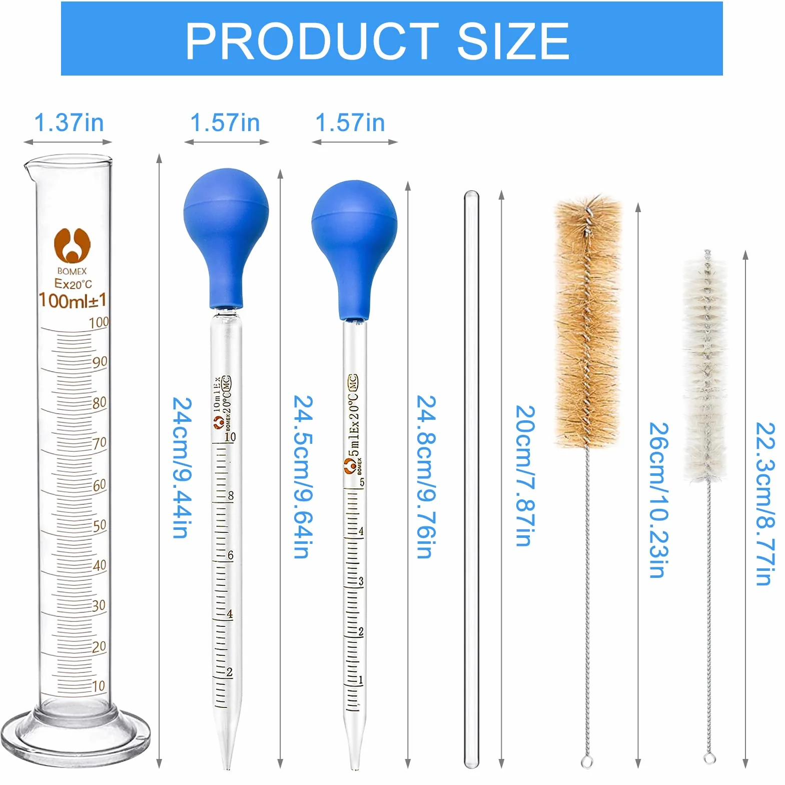 Szklane pipety 5 ml 10 ml cylinder z podziałką 100 ml z zakraplaczem do laboratorium
