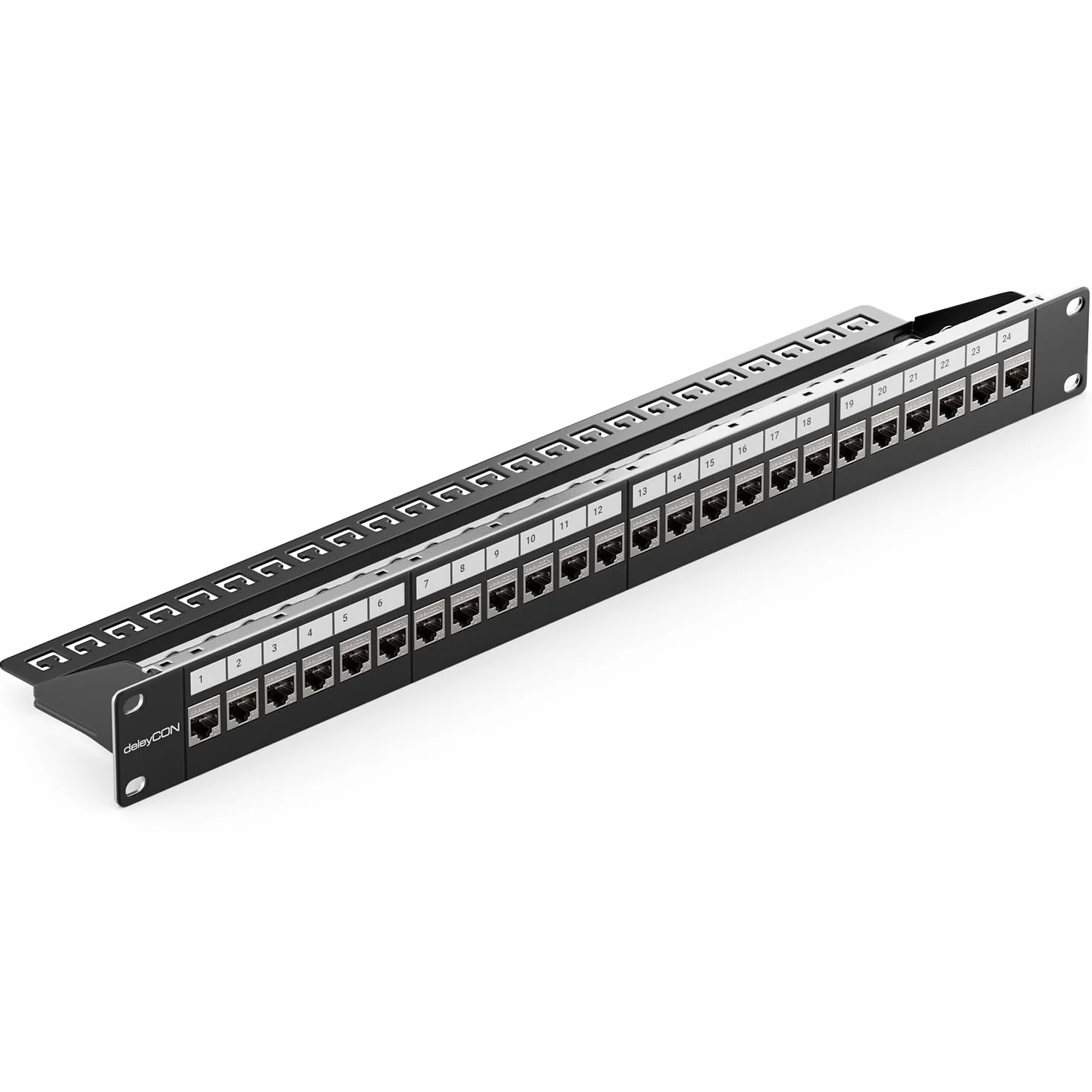 deleyCON 24 Portów Panel Krosowy CAT7 19" 1U Modułowy 10 Gbit/s 600 MHz Czarny
