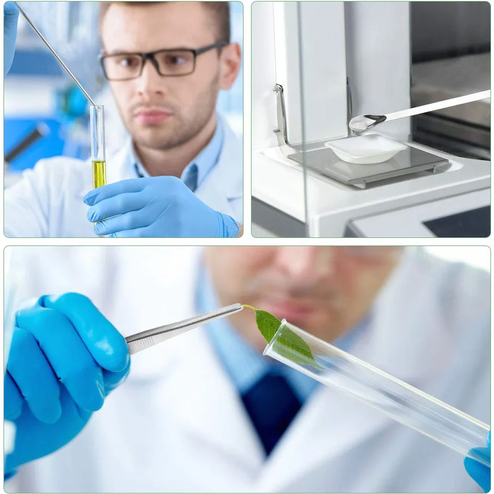 18 sztuk szpatułek laboratoryjnych ze stali nierdzewnej, mikrołyżki do lekarstw, mikroszpatułki, łyżki laboratoryjne, zestaw szpatułek do pobierania próbek z aksamitnym woreczkiem do pudru, żelowych