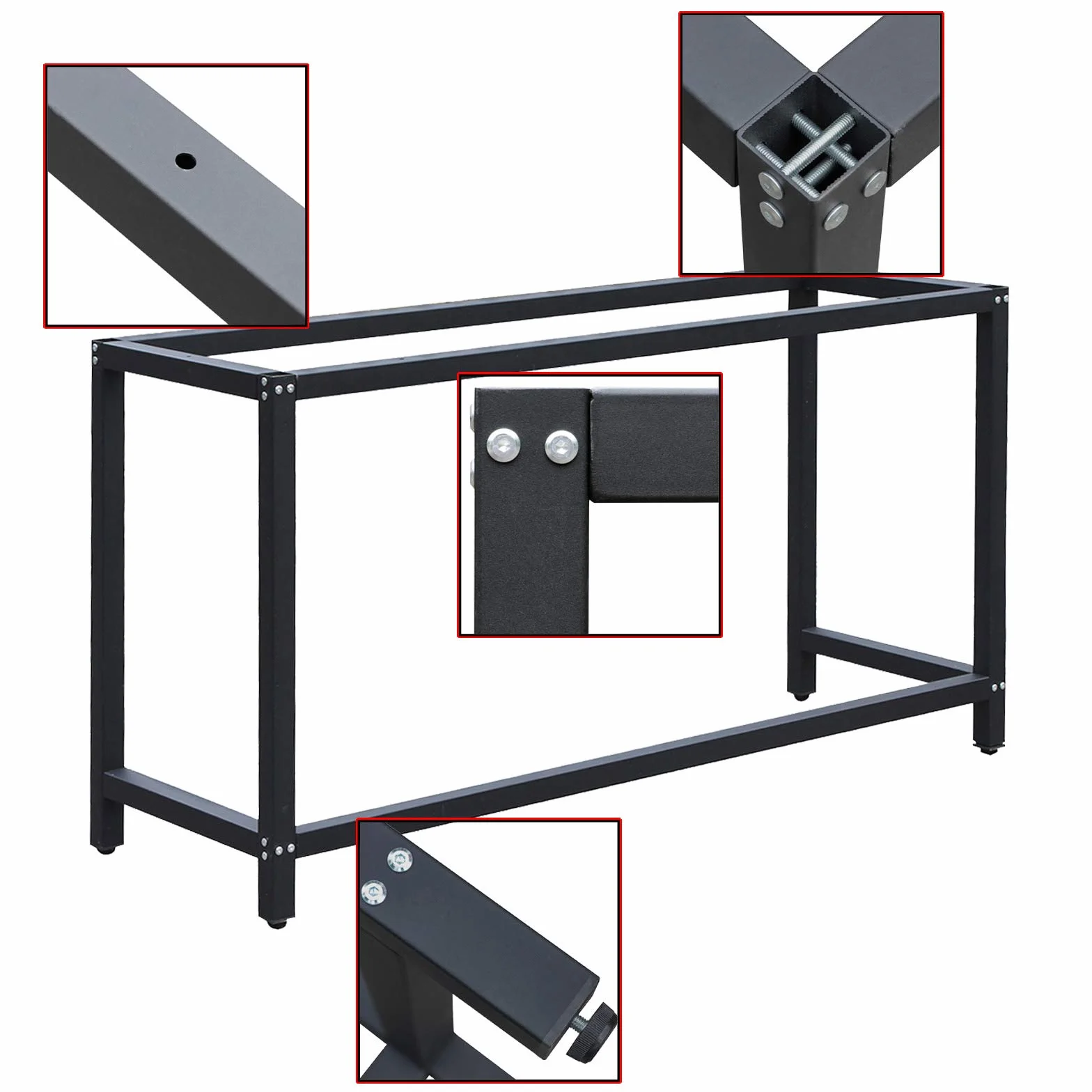 Wiltec Stelaż do stołu 150 x 50 x 80 cm, czarny, stal malowana proszkowo rama na stół warsztatowy biurko z nóżkami o regulowanej wysokości