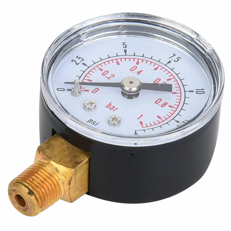 1/8 Cala BSPT Manometr do Montażu Dolnego Mocowanie Dolne, Manometr Powietrza Miernik Ciśnienia Powietrza do Testu Ciśnienia Oleju Wodnego i Paliwa Powietrza (0-15 psi, 0-1 bar)