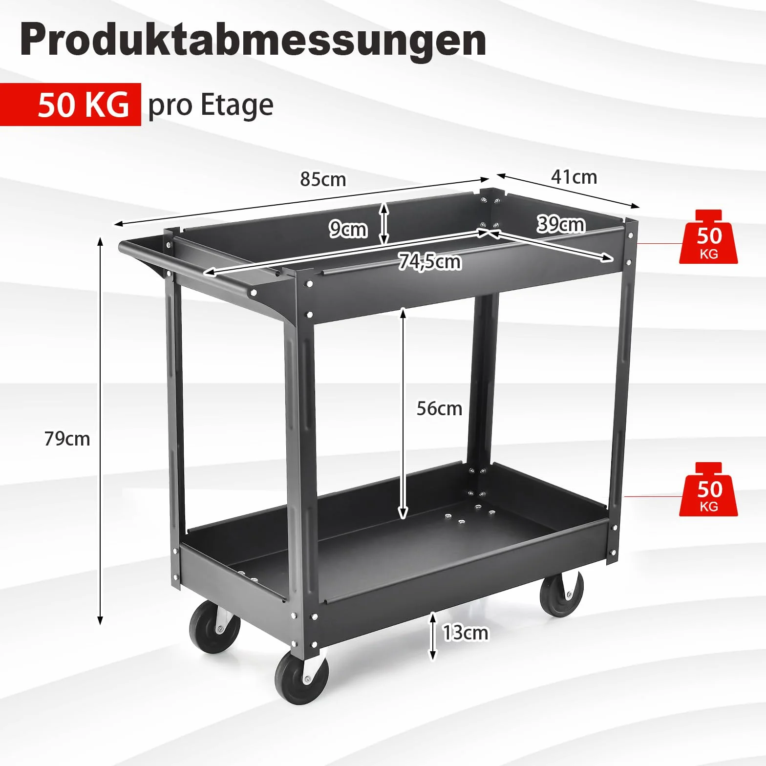 COSTWAY Wózek warsztatowy 2-kondygnacyjny metalowy 100 kg 85x41x79 cm Czarny