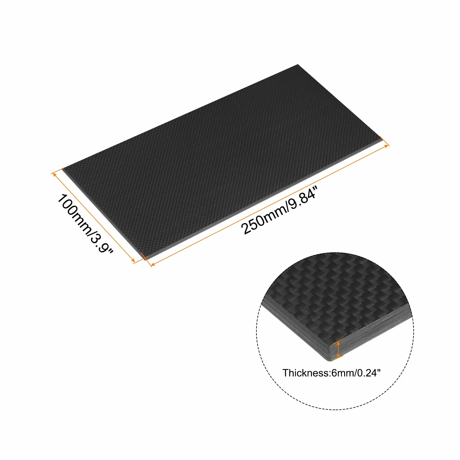 QUARKZMAN 1 arkusz z włókna węglowego 250 x 100 x 6 mm wytłaczana płyta z włókna węglowego płaska gładka powierzchnia prosty panel do latawca RC samolot