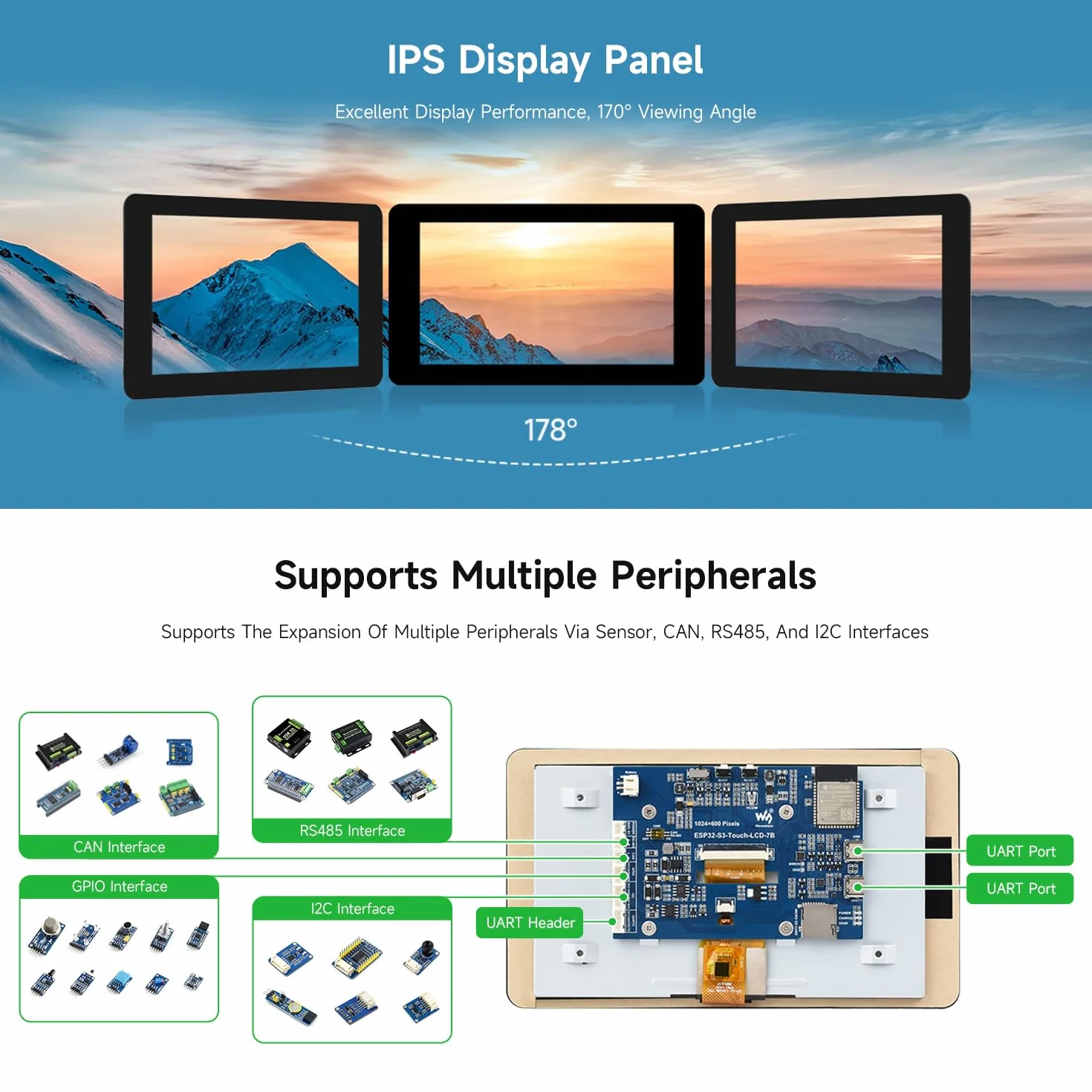 Waveshare ESP32-S3 Development Board 7inch LCD 1024x600 Touch Wi-Fi BT