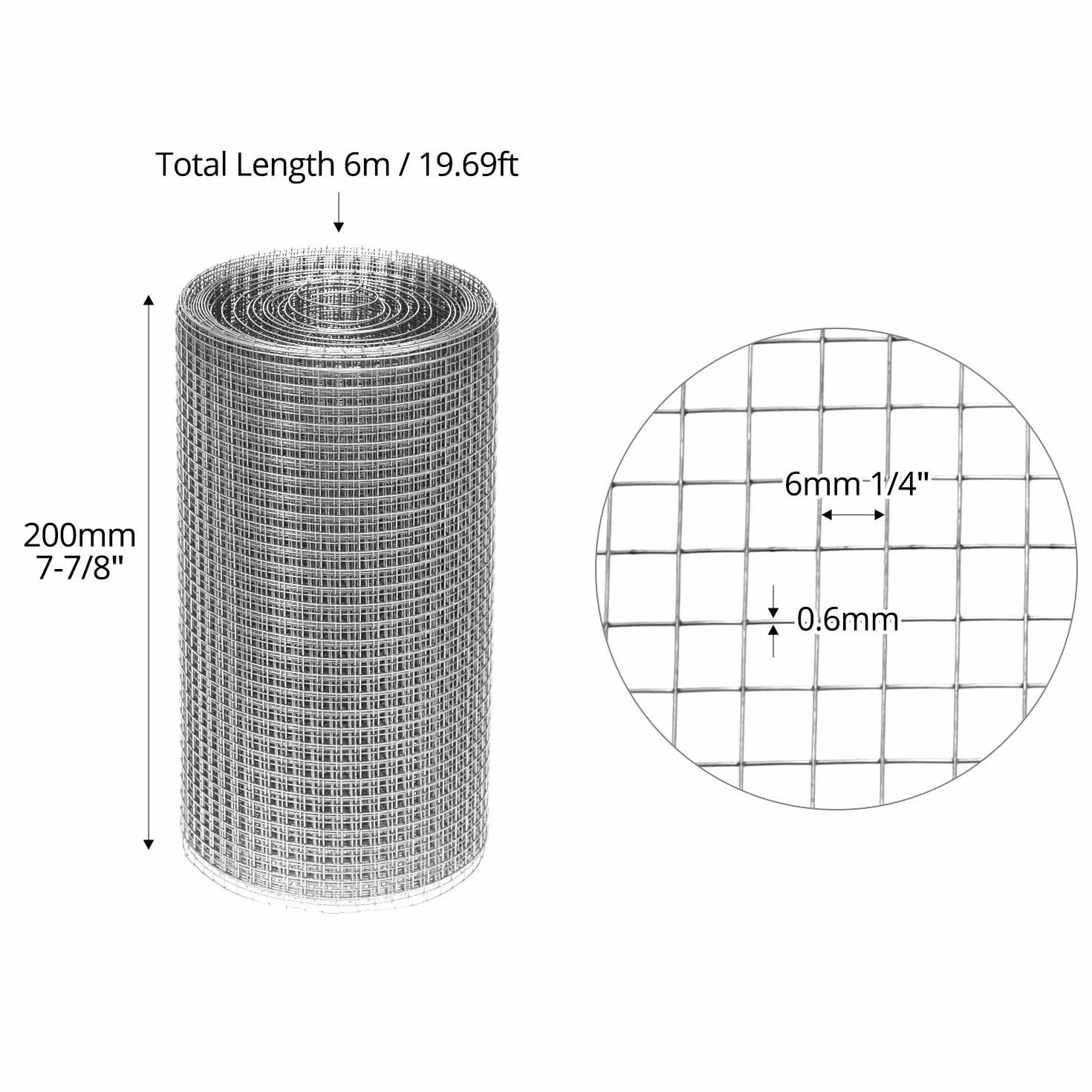 QWORK Siatka druciana dla gryzoni, 6 m x 200 mm, siatka zabezpieczająca przed szczurami ze stali nierdzewnej 304, do domu i ogrodu