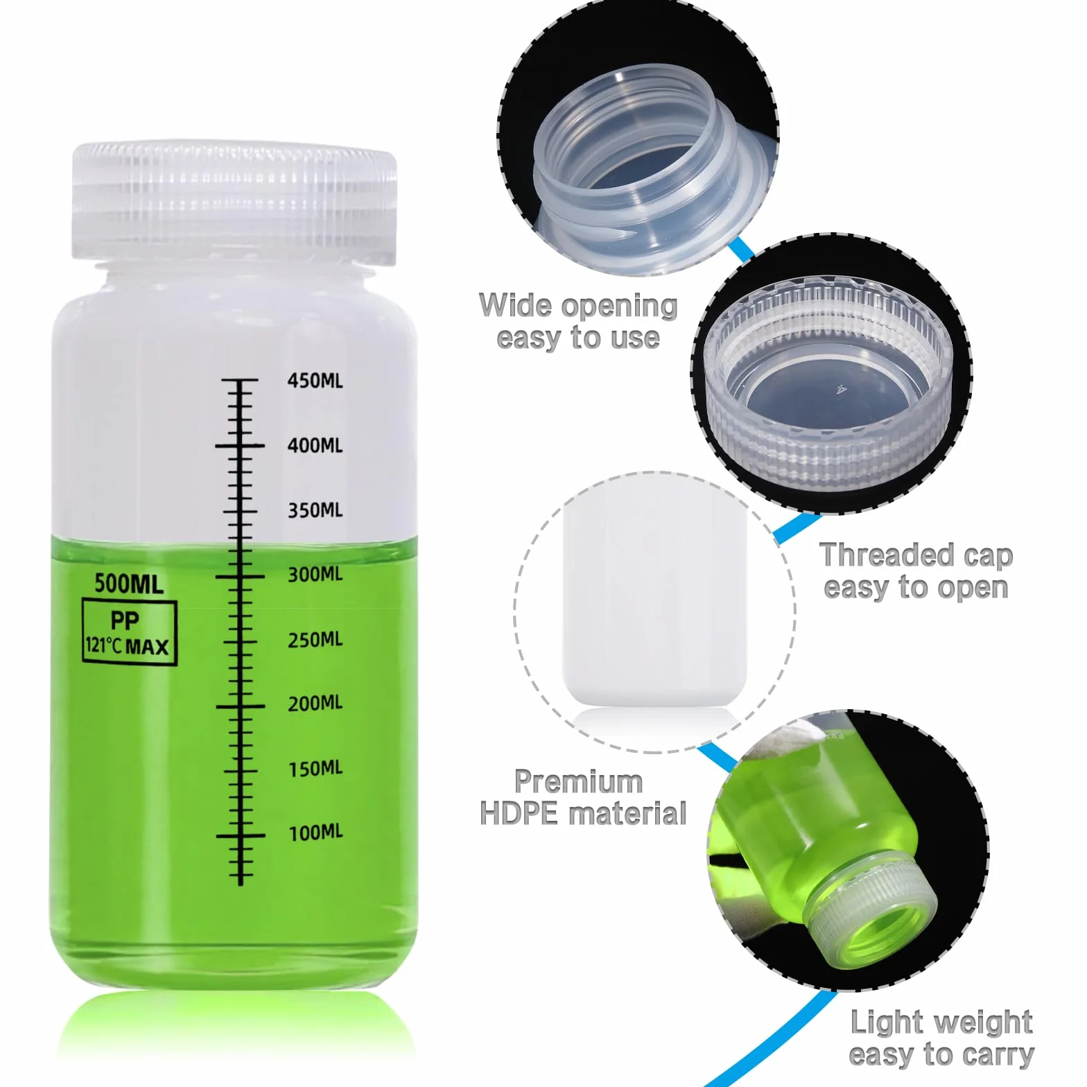 DKBT 8 sztuk butelek z szeroką szyjką ze skalą, 30 ml, plastikowe, puste butelki laboratoryjne, szczelne, z polietylenu (HDPE), do butelek na próbki wody