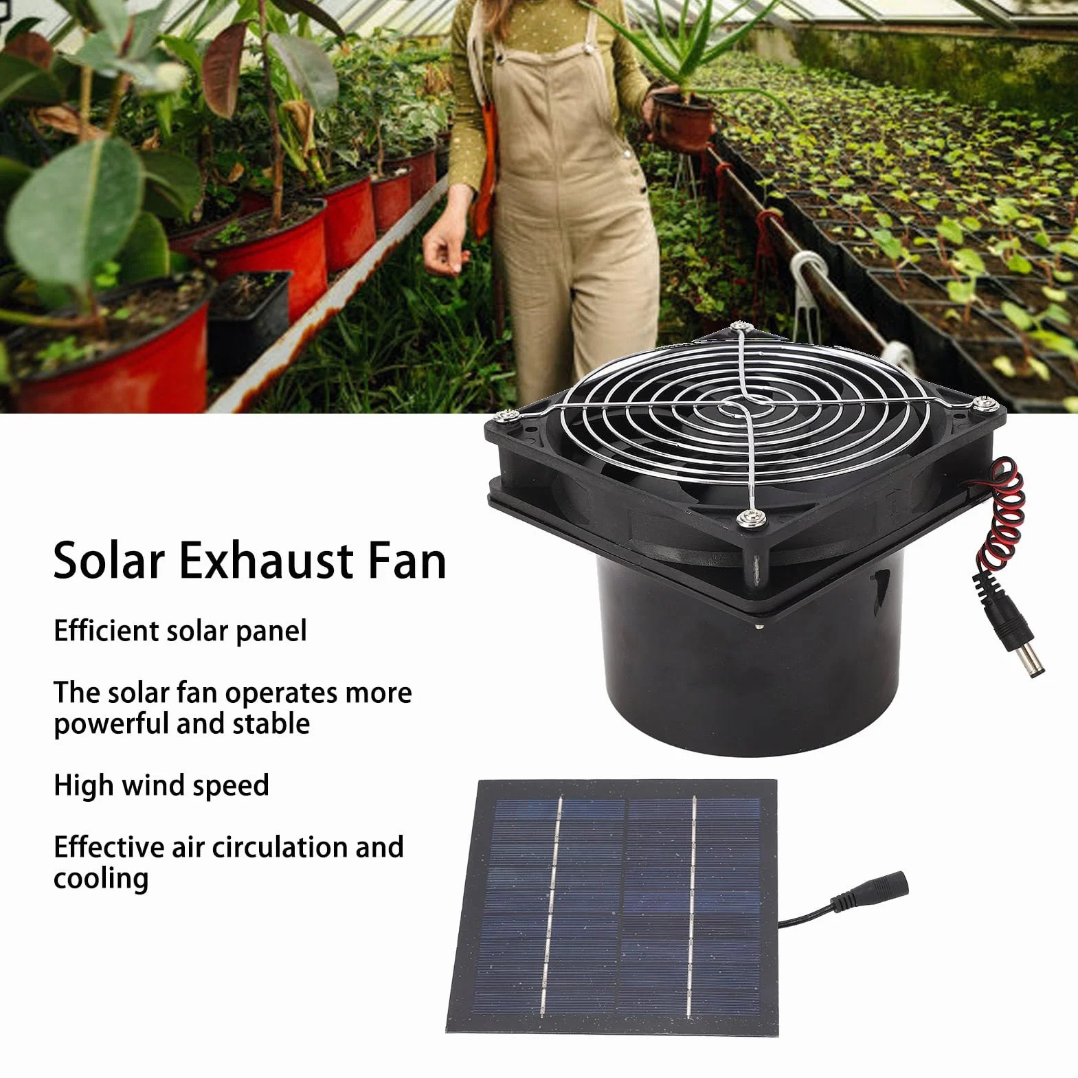 Solarny wentylator wyciągowy, 5-12V 50W Wentylator zasilany energią słoneczną Wydajny wentylator wyciągowy zasilany energią słoneczną Mocny zestaw wentylatora z panelem słonecznym