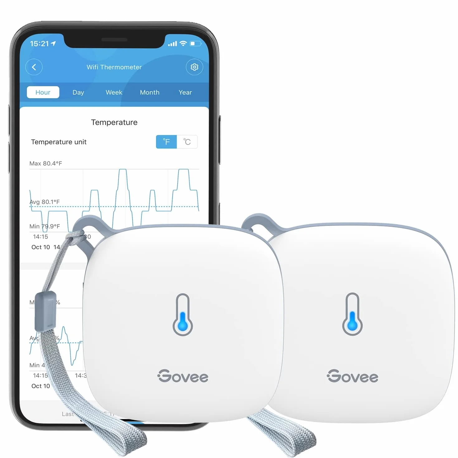 Govee Termometr Wi-Fi, higrometr do wnętrz, 2 sztuki, WiFi, miernik temperatury i wilgotności powietrza z powiadomieniami o aplikacji i zapisywaniem danych, odpowiedni do szklarni, piwnicy na wino