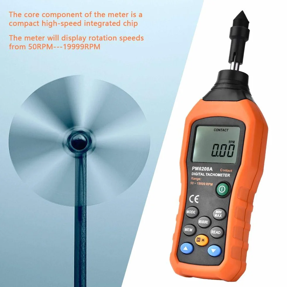 PEAKMETER PM6208A Obrotomierz cyfrowy z podświetleniem LCD, Ręczny tester prędkości