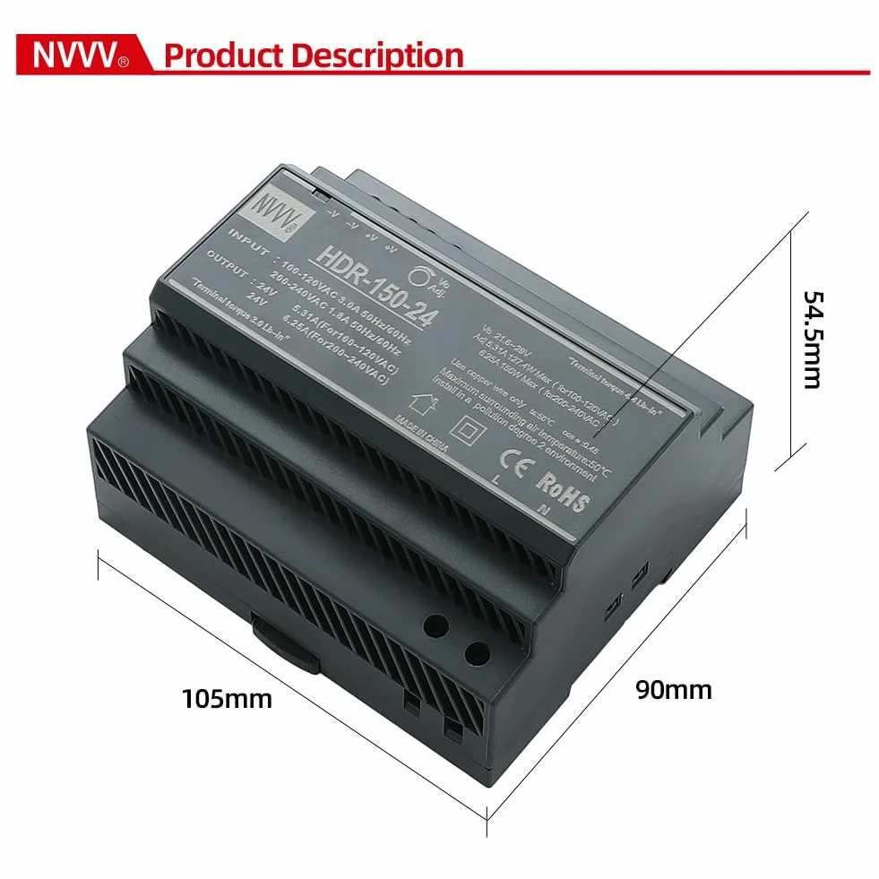Zasilacz szynowy DIN HDR-150-24 150 W 24 V 6,25 A