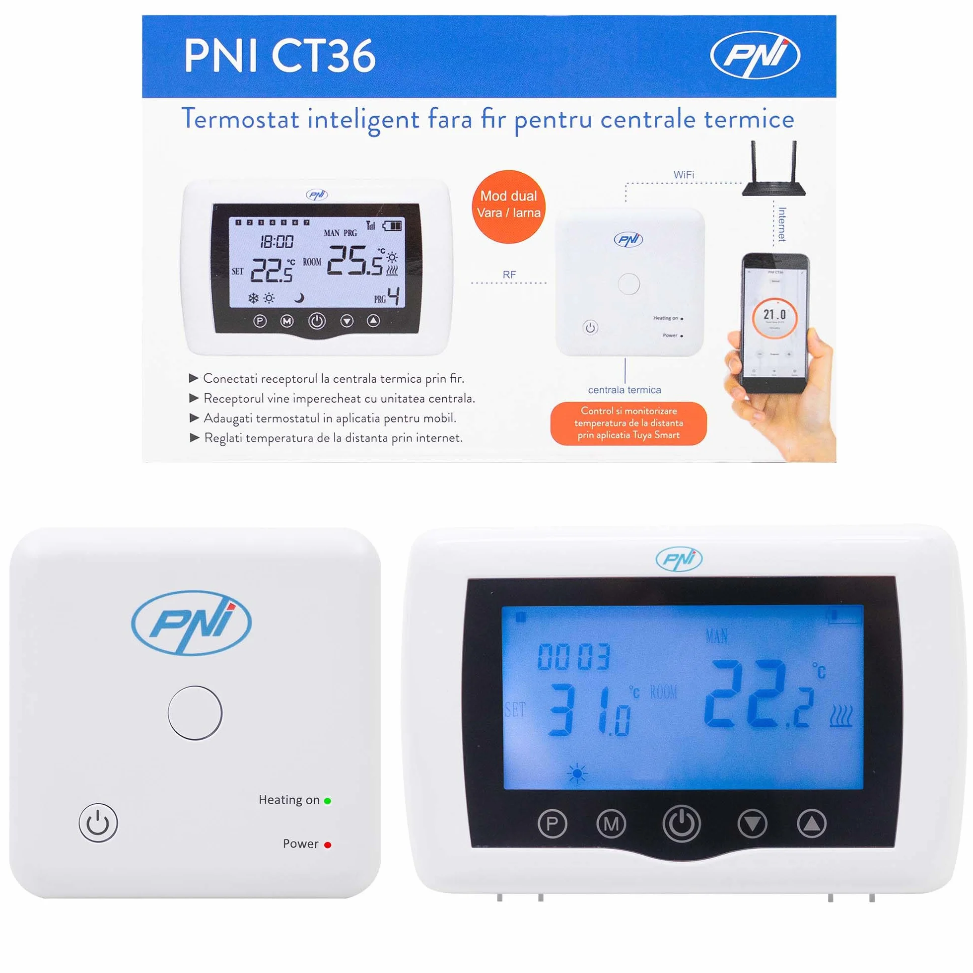 PNI CT36 Inteligentny termostat bezprzewodowy WiFi TuyaSmart do instalacji cieplnych