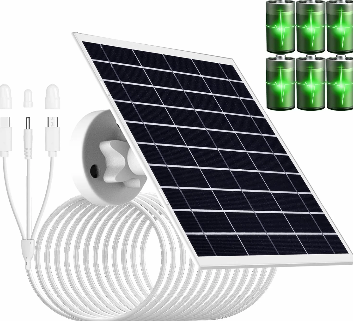 Panel słoneczny 9W/5V z wbudowanym akumulatorem 15600mAh,z kablem do ładowania 3 w 1 o długości 1.5m(złącze micro USB,typ C i DC 3,5x1,35) do kamer bezpieczeństwa i innych urządzeń,wodoodporność