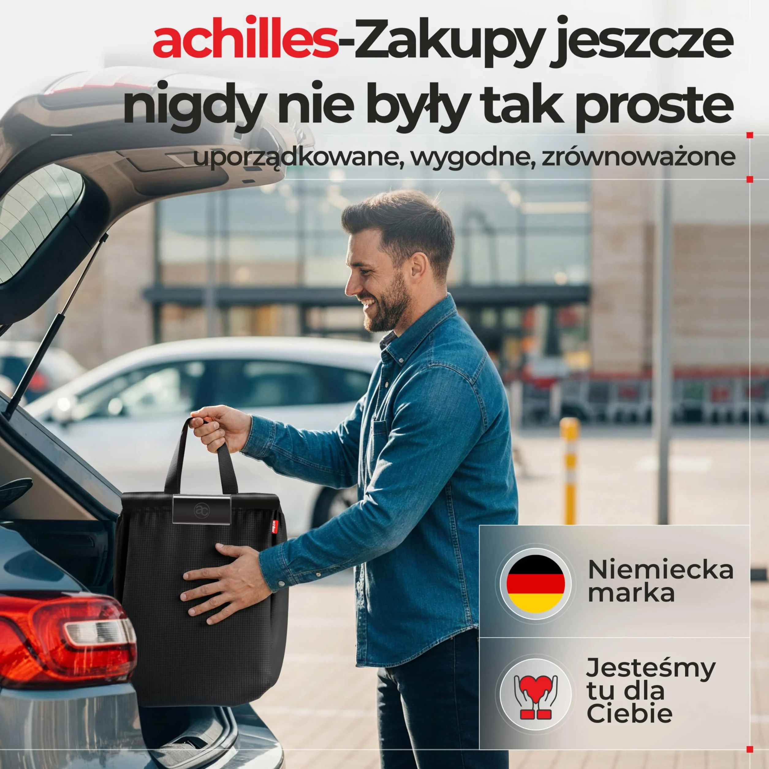 achilles Torba do wózka na zakupy, składana, do zawieszenia, torba na zakupy, 54 cm x 35 cm x 39 cm, czarny, 54x35x39cm