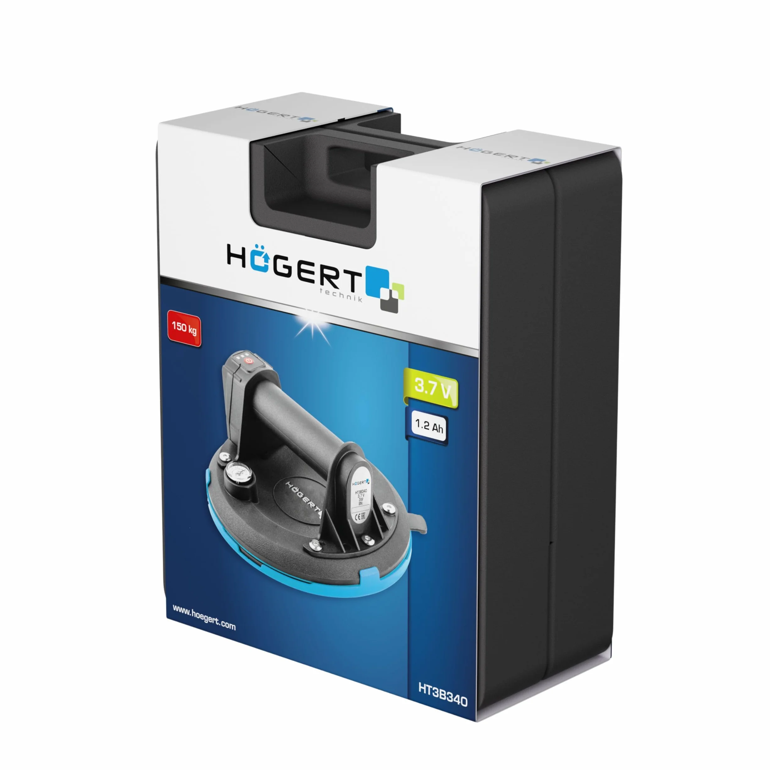 HÖGERT TECHNIK Przyssawka akumulatorowa 200 mm z manometrem Heavy Duty 150 kg