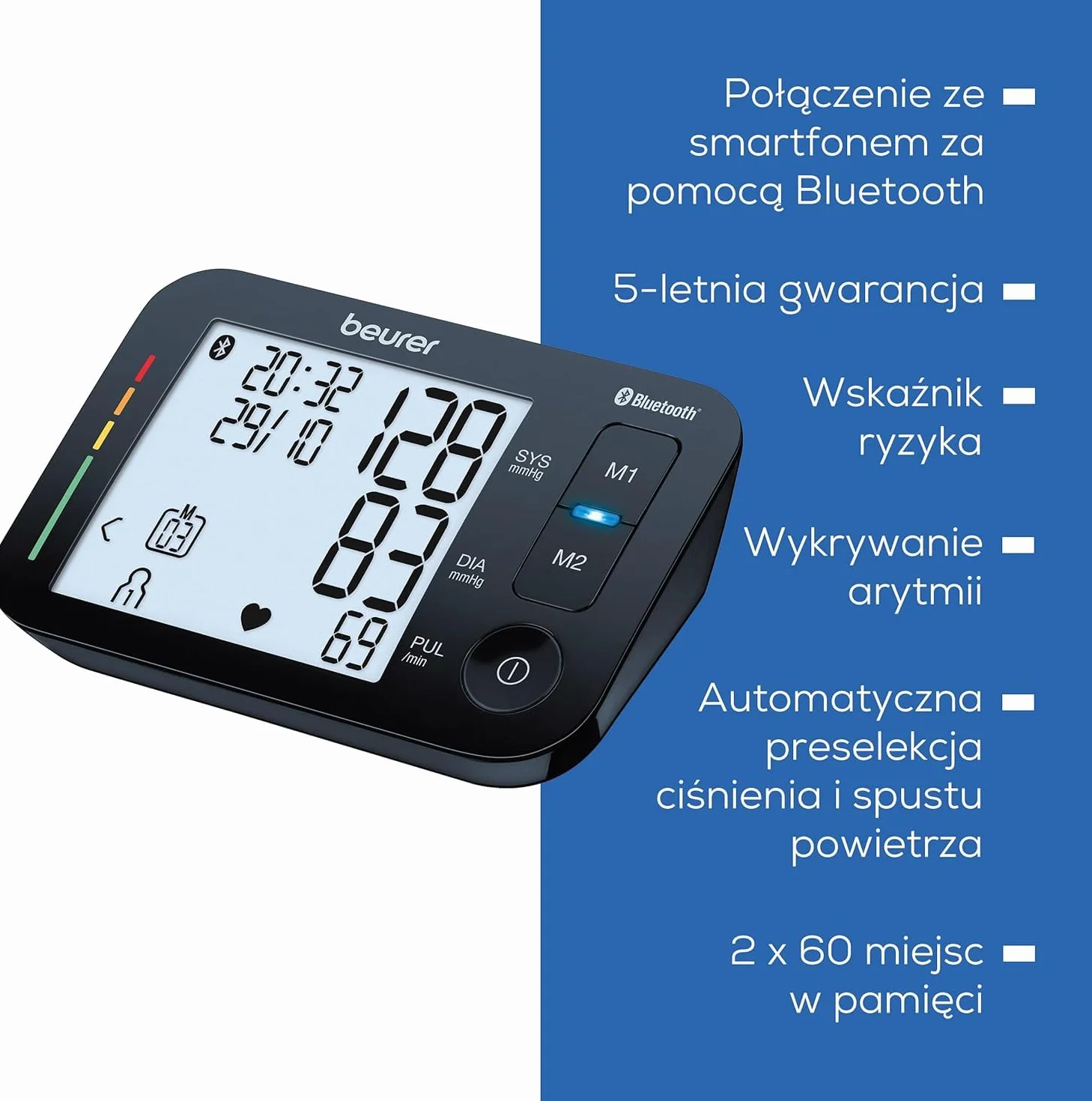 Beurer BM 54 Ciśnieniomierz naramienny, wyświetlacz XL, wykrywanie arytmii, mankiet 22-44 cm