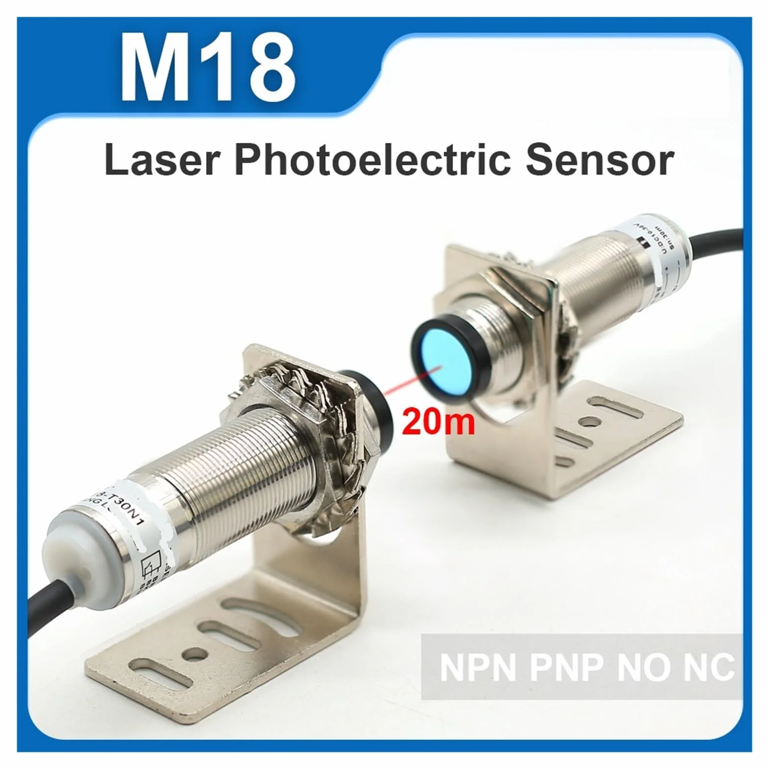M18 Laser Sensor 0-20m NPN NC Photoelectric Proximity Switch J18-T20N2