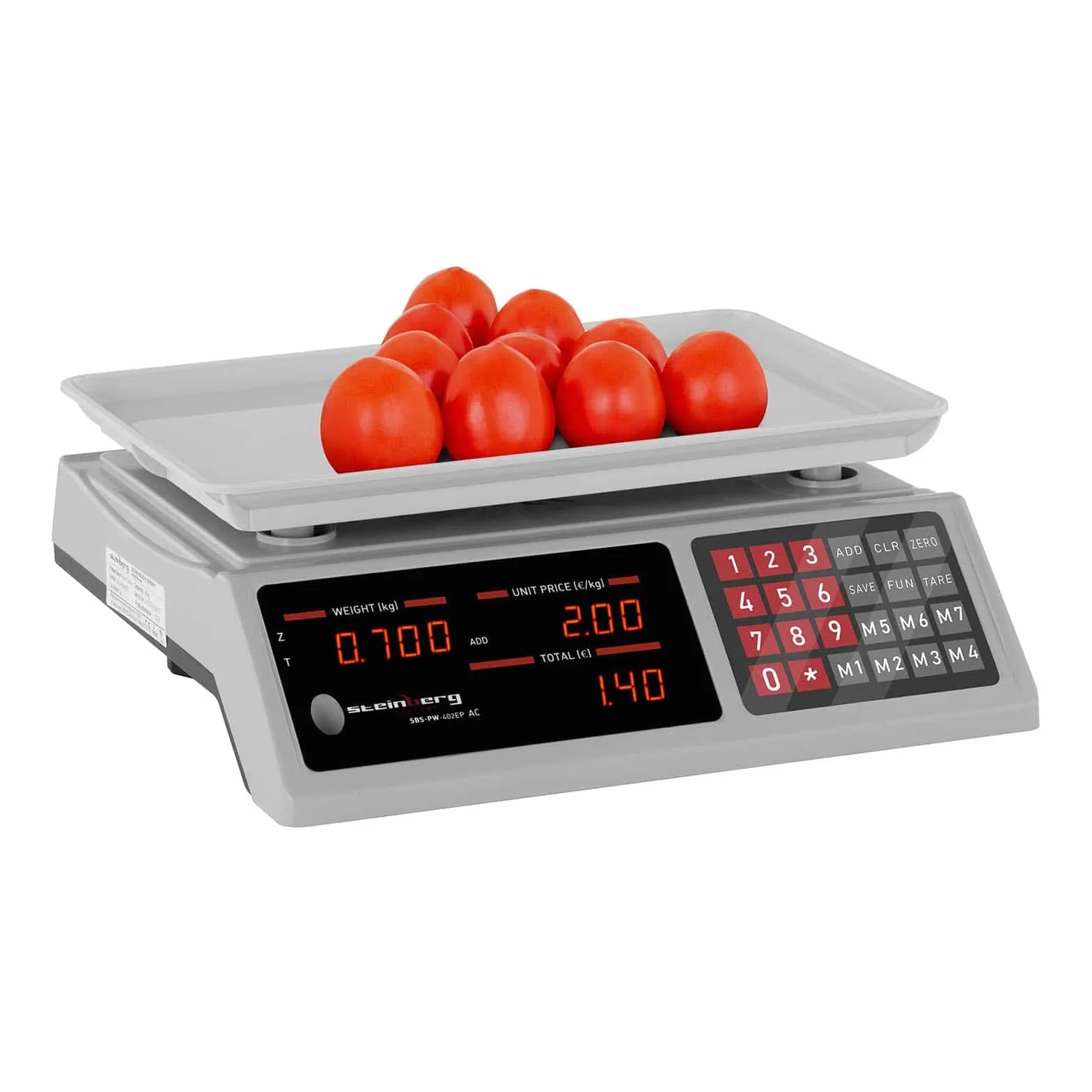Steinberg Systems Waga kontrolna 40 kg / 2 g Waga cyfrowa 7 miejsc pamięci, waga stołowa z wyświetlaczem LED, wbudowany akumulator
