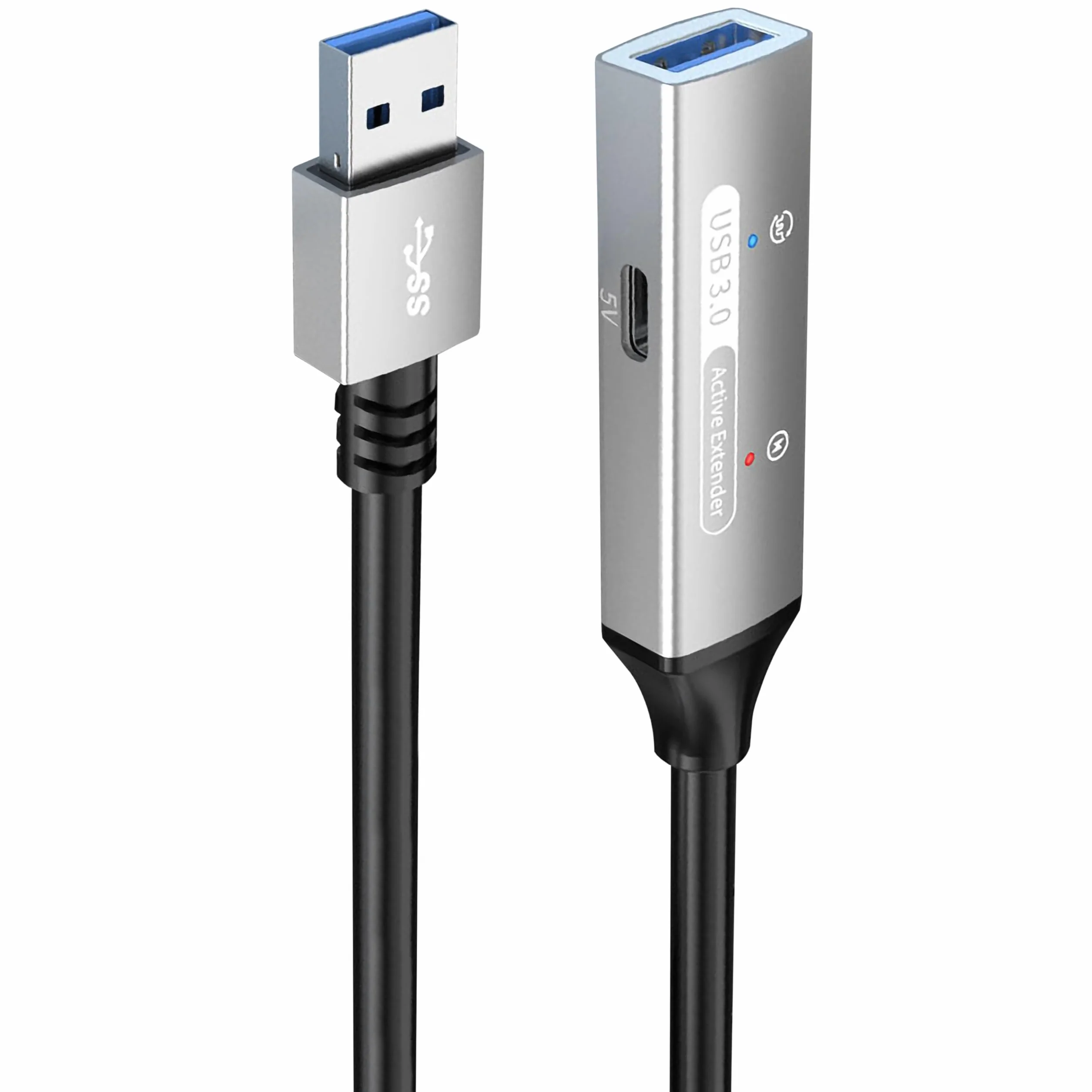 Aktywny Przedłużacz USB 3.2 Gen 1 20m, Złącze Żeńskie Typu A do Męskiego, SuperSpeed 5Gbit/s, Ekranowany, Aluminiowy, Czarny