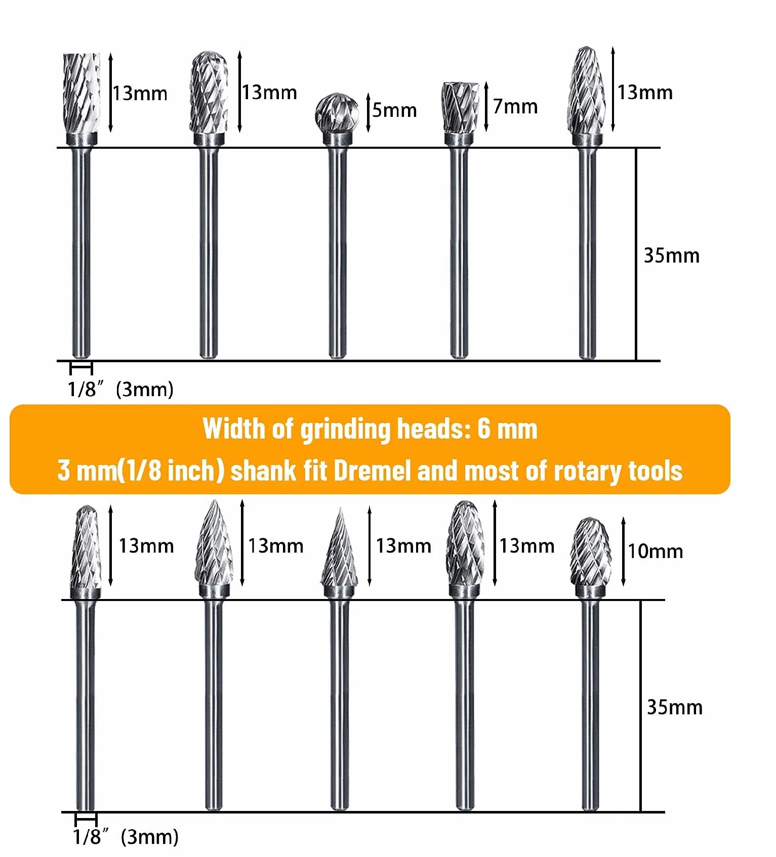 Frezy z węglika wolframu podwójne cięcie 10 sztuk 1/8" 6 mm do rzeźbienia drewna polerowania metalu