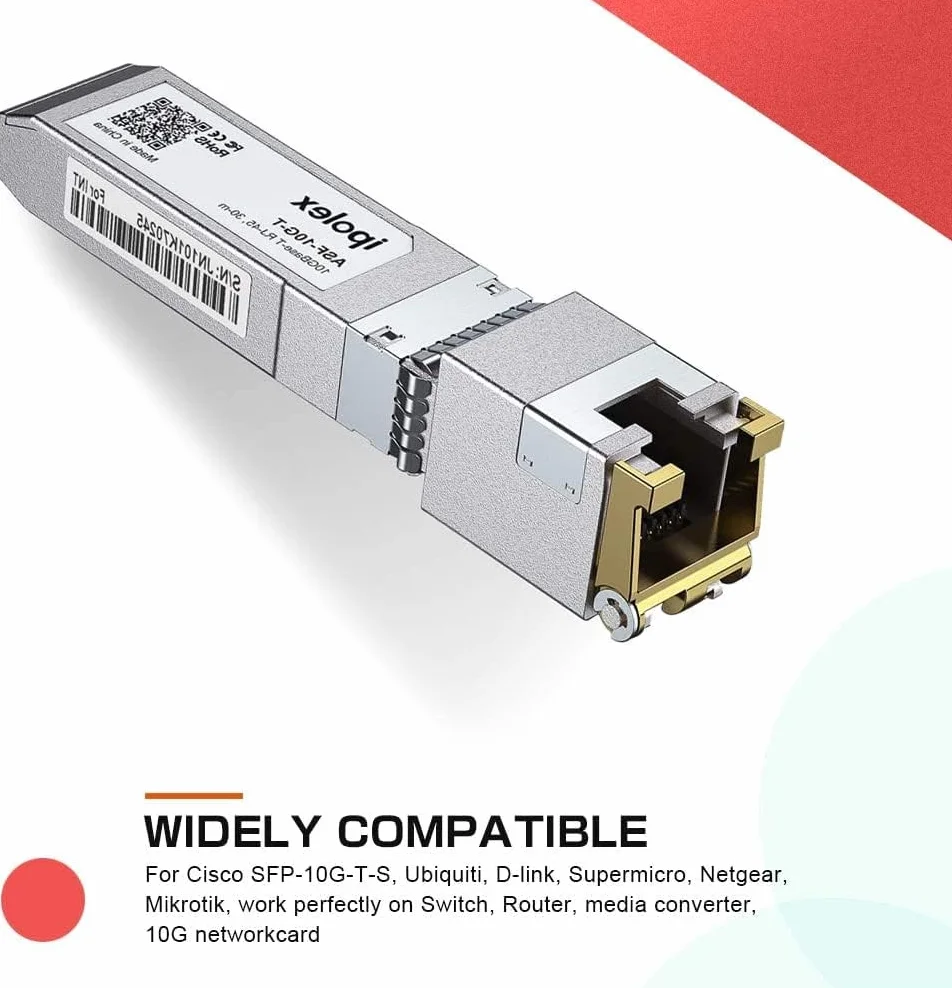 ipolex 10G RJ45 Copper SFP+ Transceiver 10GBase-T 30 m Mini-Gbic moduł kompatybilny z Ubiquiti UniFi UF-RJ45-10G Cisco SFP-10G-T-S Mikrotik S+RJ10 Netgear