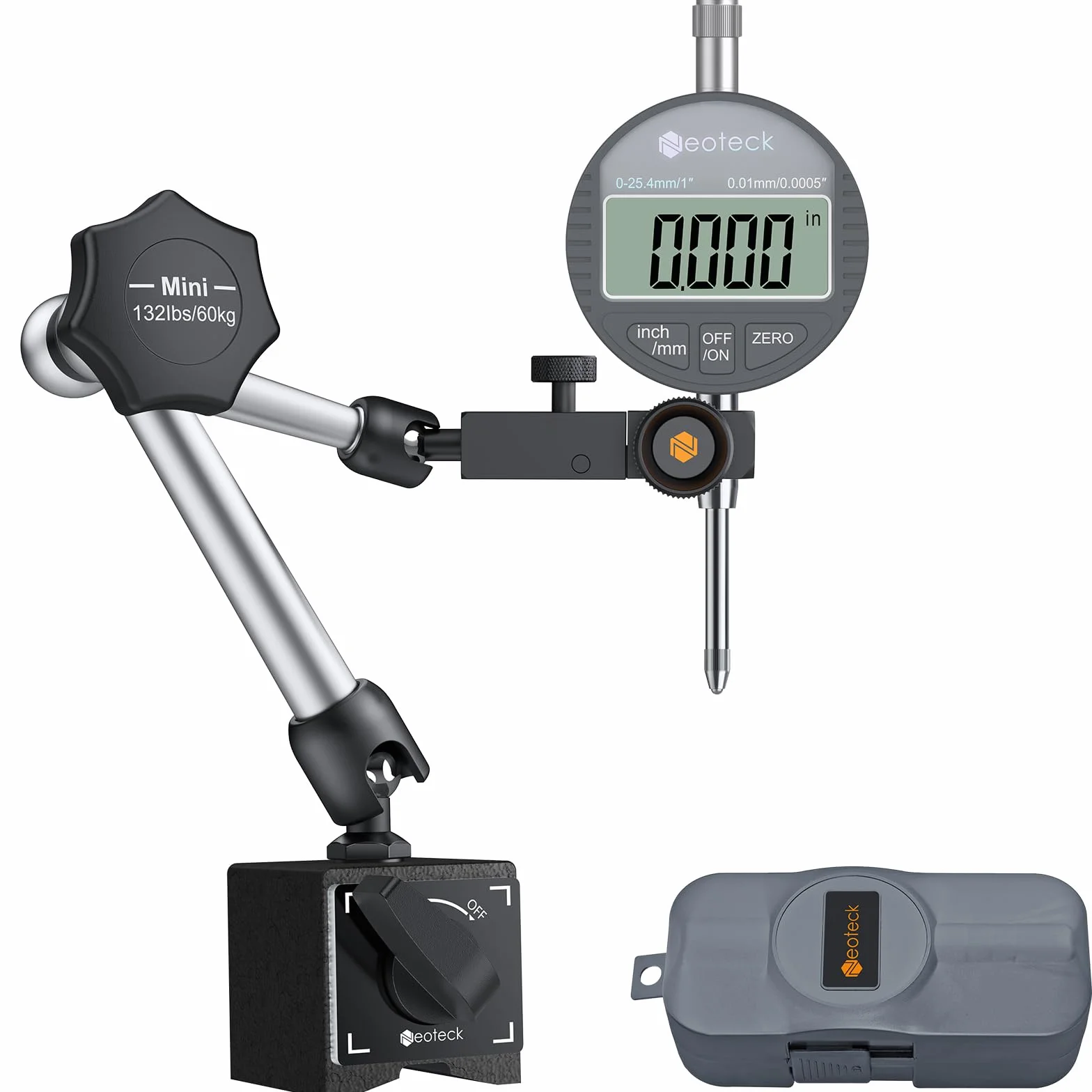 Neoteck 0-25,4 mm cyfrowy wskaźnik z 132 lbs/60 kg wsparcie resetuje podstawa magnetyczna zestaw cyfrowych wskaźników tarczy 0-1 cal/25,4 mm z konwersją calów/metrów