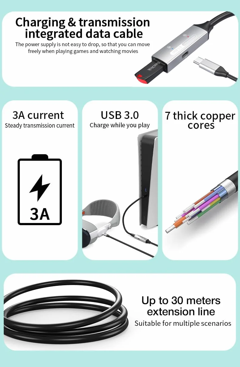 Aktywny Przedłużacz USB 3.2 Gen 1 20m, Złącze Żeńskie Typu A do Męskiego, SuperSpeed 5Gbit/s, Ekranowany, Aluminiowy, Czarny
