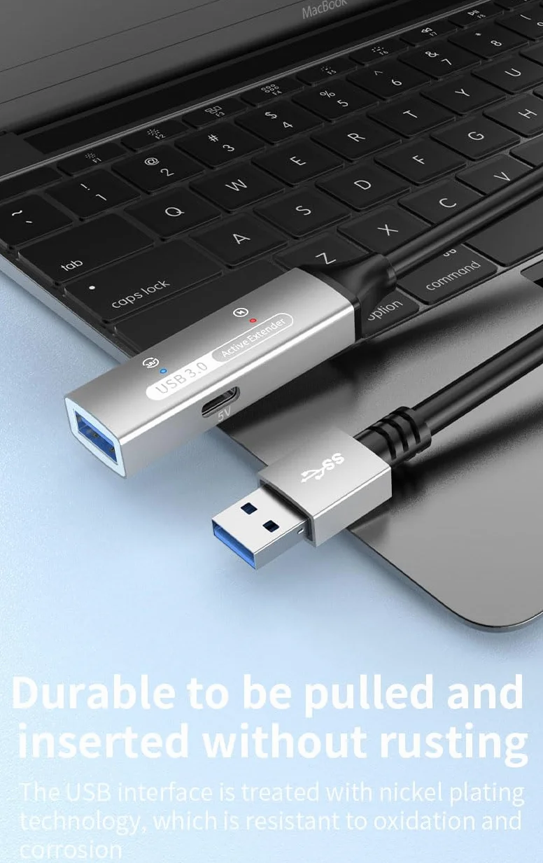 Aktywny Przedłużacz USB 3.2 Gen 1 20m, Złącze Żeńskie Typu A do Męskiego, SuperSpeed 5Gbit/s, Ekranowany, Aluminiowy, Czarny