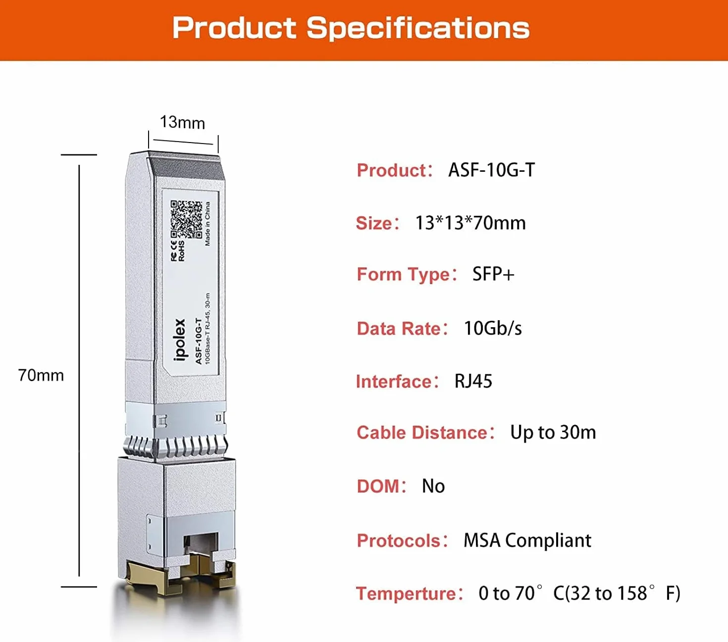 ipolex 10G RJ45 Copper SFP+ Transceiver 10GBase-T 30 m Mini-Gbic moduł kompatybilny z Ubiquiti UniFi UF-RJ45-10G Cisco SFP-10G-T-S Mikrotik S+RJ10 Netgear