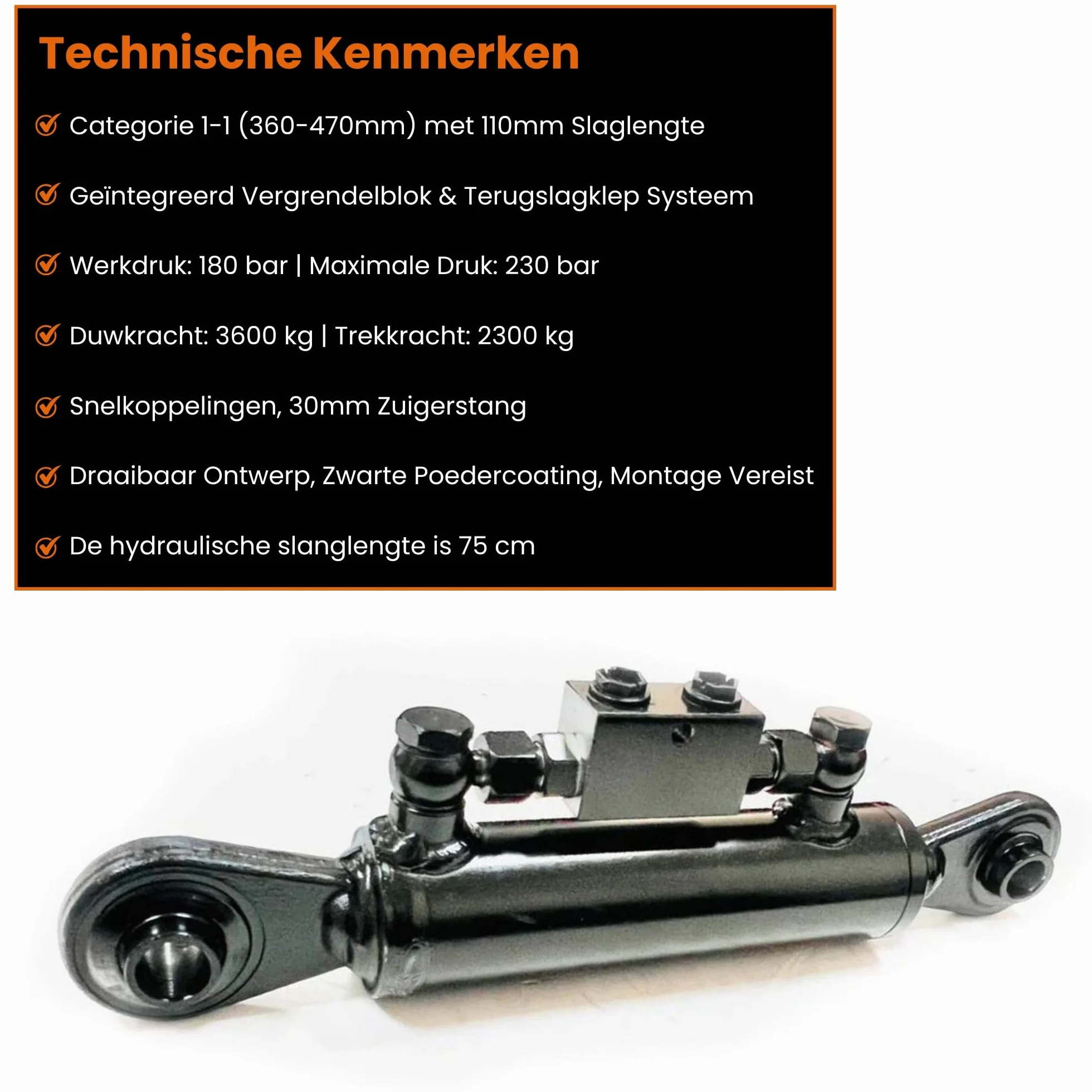 Łącznik górny hydrauliczny 360-470 mm z wężami