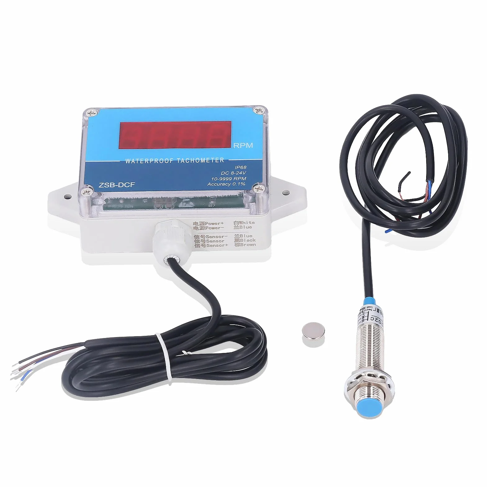 Oumefar Tachometr Cyfrowy 10-9999 RPM Czujnik Hall IP68 Wyświetlacz LED 8-24V DC