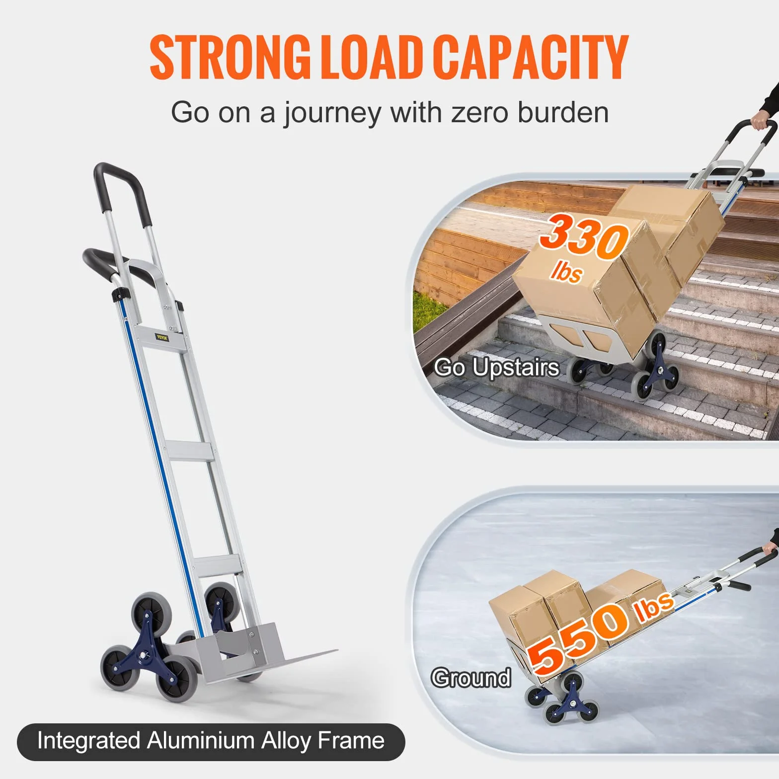 VEVOR Wózek wspinaczkowy po schodach 250 kg aluminiowy z podwójnymi uchwytami