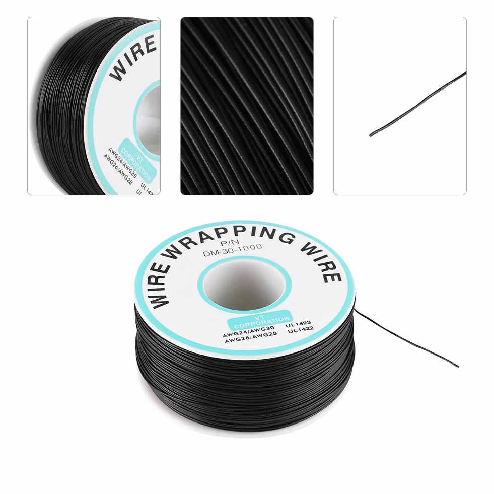 30AWG 0,25 mm ocynowany kabel testowy izolacji z drutu miedzianego czarny 250 metrów