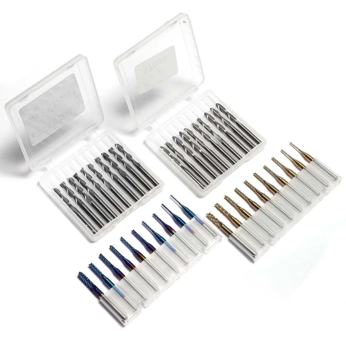 Genmitsu MC40A zestaw frezów trzpieniowych z łącznie 40 bitami do frezowania CNC, trzpień 1/8", zestaw frezów CNC z 2 rowkami frezami płaskimi i kulkowymi, nano-niebieską powłoką i powłoką tytanową,