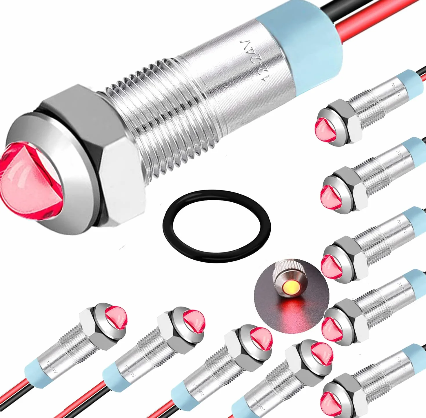 RUNCCI-YUN 10 szt. 12-24 v 6 mm 1/4" DC Metalowy wskaźnik LED, czerwony panel wskaźnika LED, wskaźnik światła 12 V, do vana, łodzi i innych pojazdów uniwersalnych