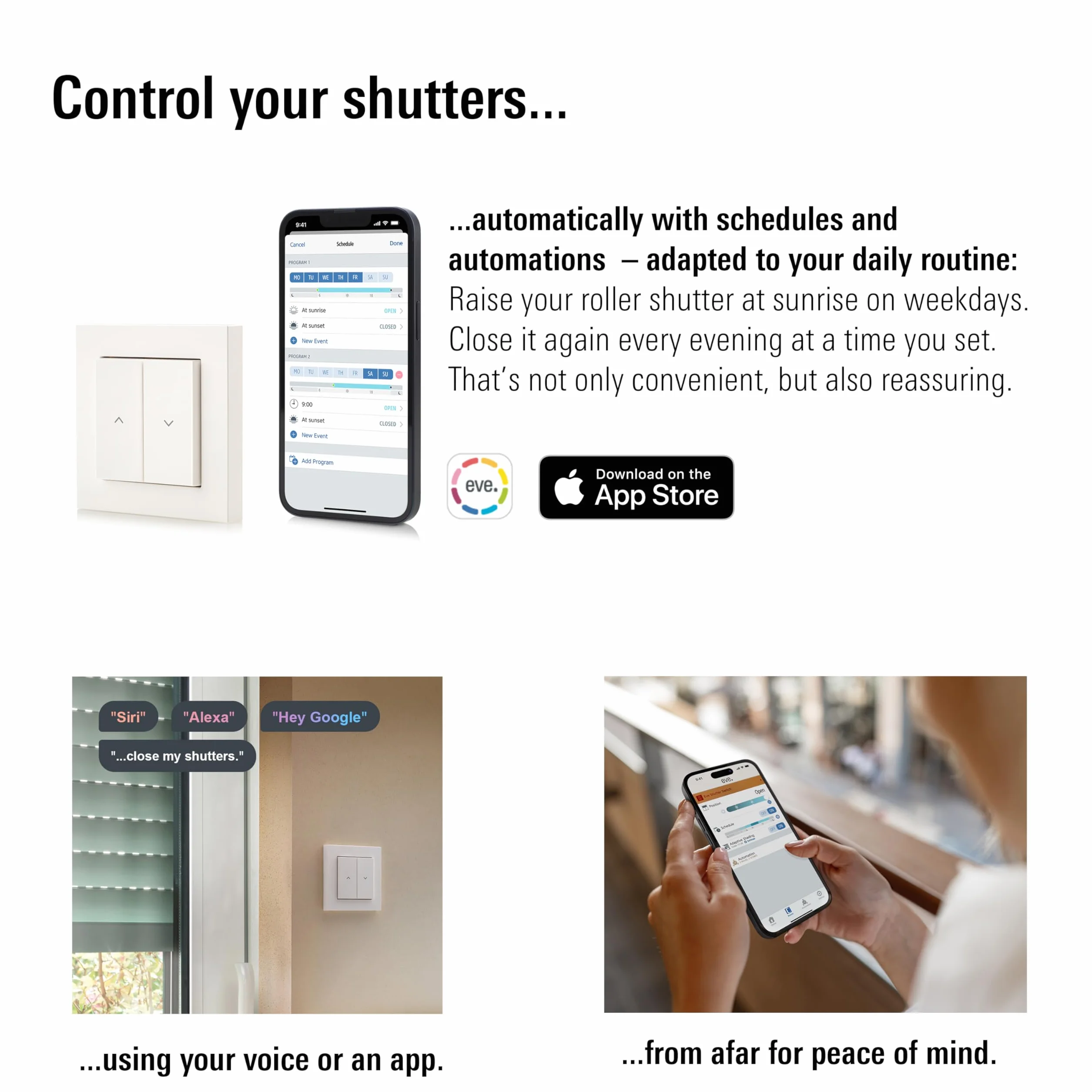Eve Shutter Switch (Matter) 3 sztuki - Smarte Rollladensteuerung für Alexa, Apple Home, Google, SmartThings