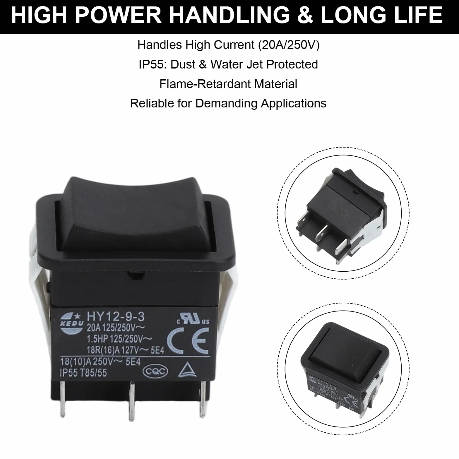 HENGBIRD 6-biegunowy przełącznik kołyskowy HY12-9-3 przełącznik przyciskowy 125/250 V 20 A 2HP przycisk wyłączony na industrialny elektryczny przełącznik Ripper do elektronarzędzi przemysłowych