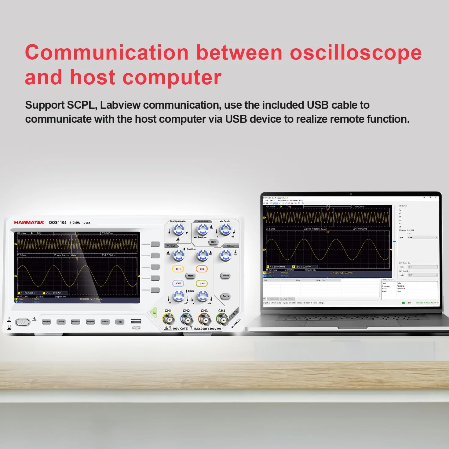 HANMATEK DOS1104 Oscyloskop cyfrowy 4-kanałowy 7-calowy TFT-LCD 110 MHz 1GS/s