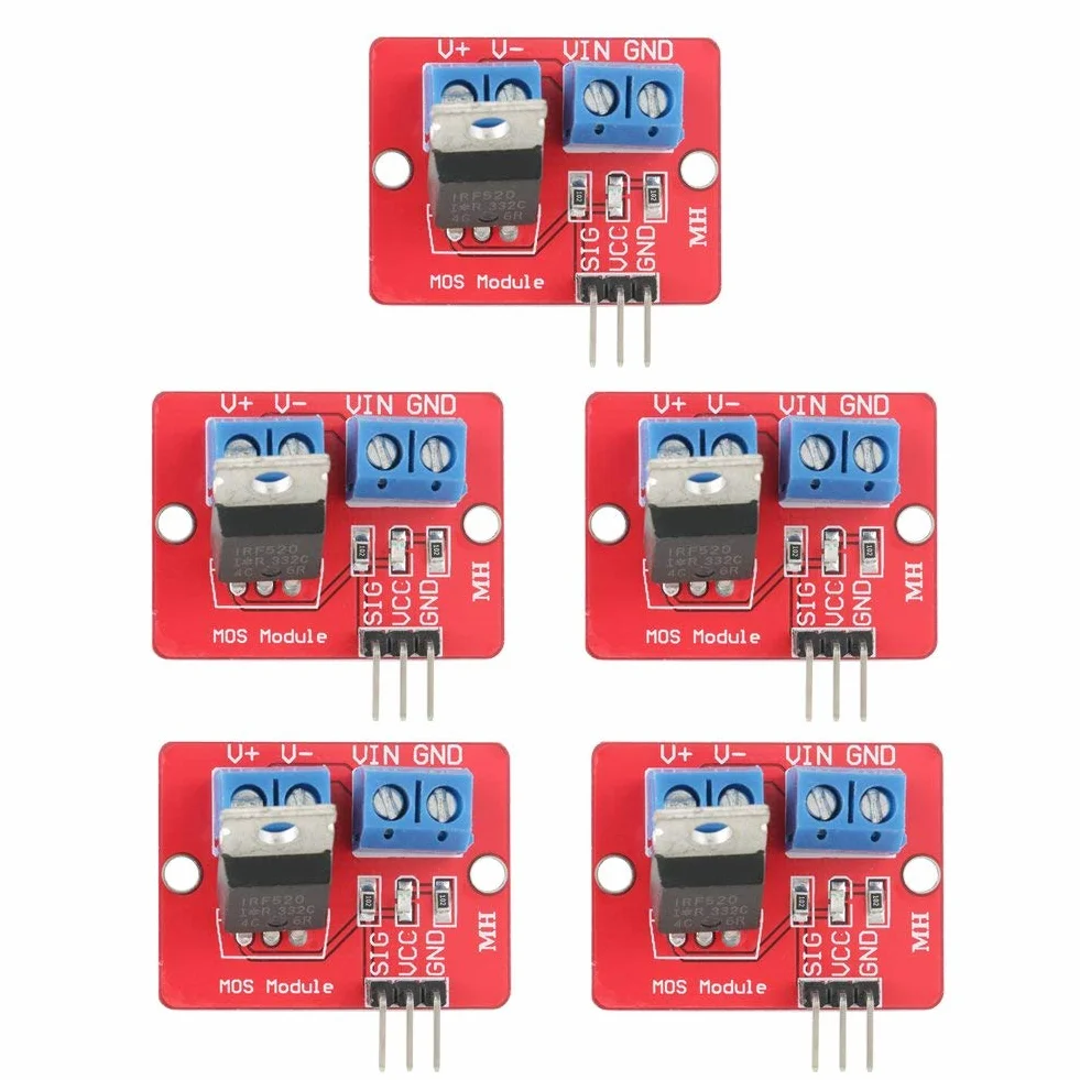 5 Sztuk Moduł Sterownika 3.3 V/5 V IRF520 Moduły Sterownika MOSFET PWM LED Bezstopniowy Silnik ściemniania Bezstopniowa Regulacja Prędkości Płyty Napędowe Wyjście 0-24 V