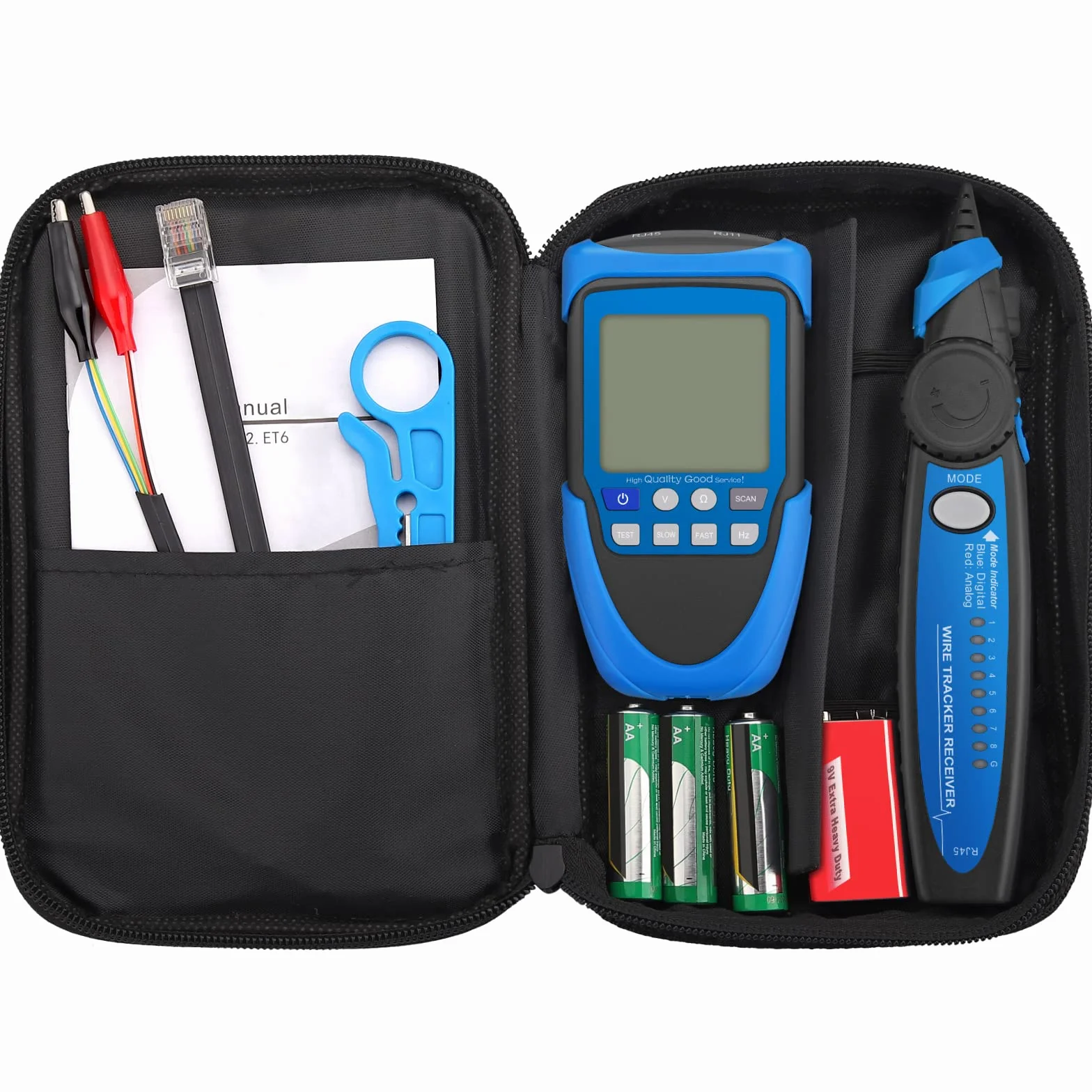 Tester kabli sieciowych POE/RJ45, wielofunkcyjny tester sieci z LCD, kablem CAT5/CAT5e/CAT6/Cat7/Cat8, detektorem zwarcia, krzyżowym i przerwanym